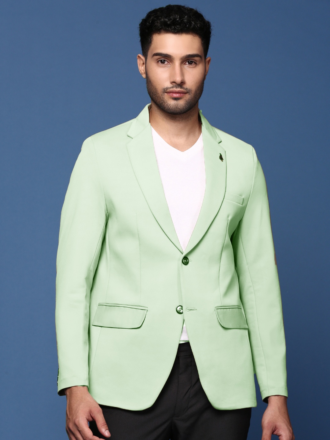

SHOWOFF Notched Lapel Slim-Fit Cotton Single-Breasted Blazer, Green