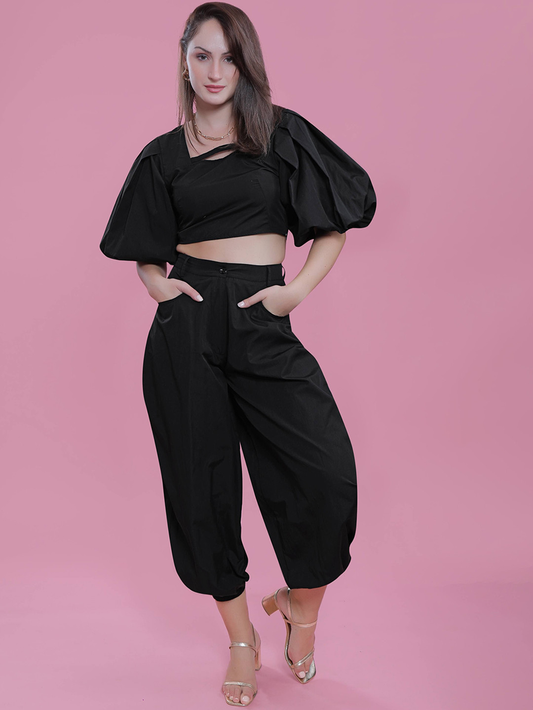 

French Theory Women Relaxed Loose Fit Trousers, Black