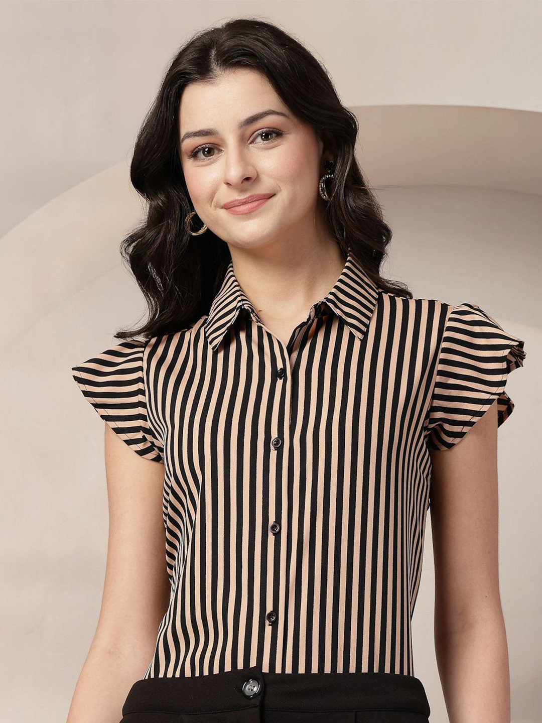 

Style Quotient Women Smart Opaque Striped Formal Shirt, Nude