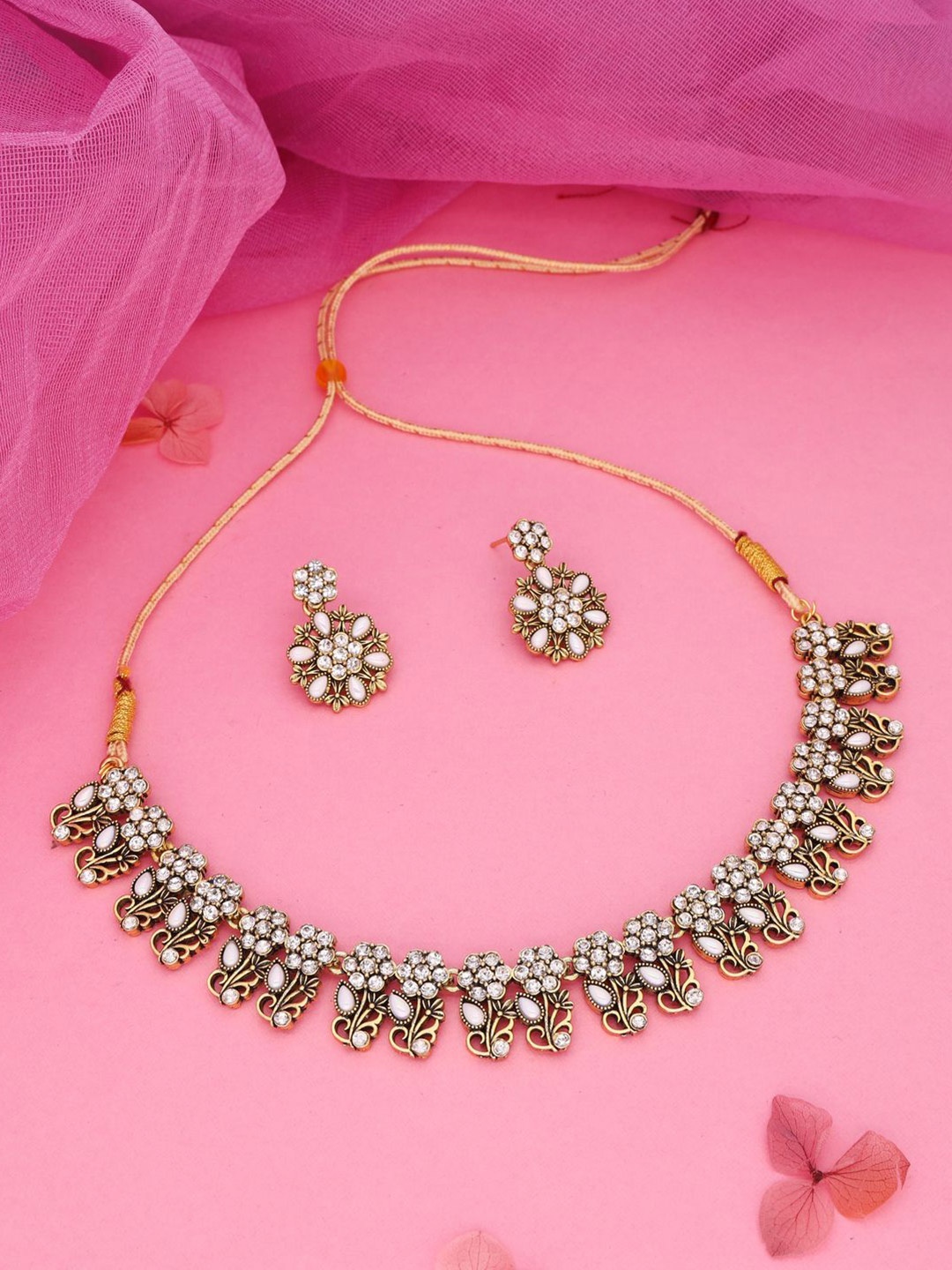 

DIVASTRI Set Of 2 Gold & Silver-Plated AD Stone Studded Jewellery Set