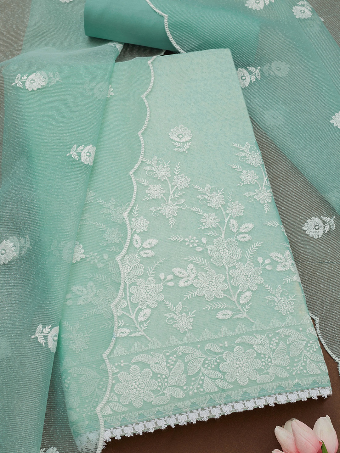 

Soch Floral Embroidered Zari Unstitched Dress Material, Turquoise blue