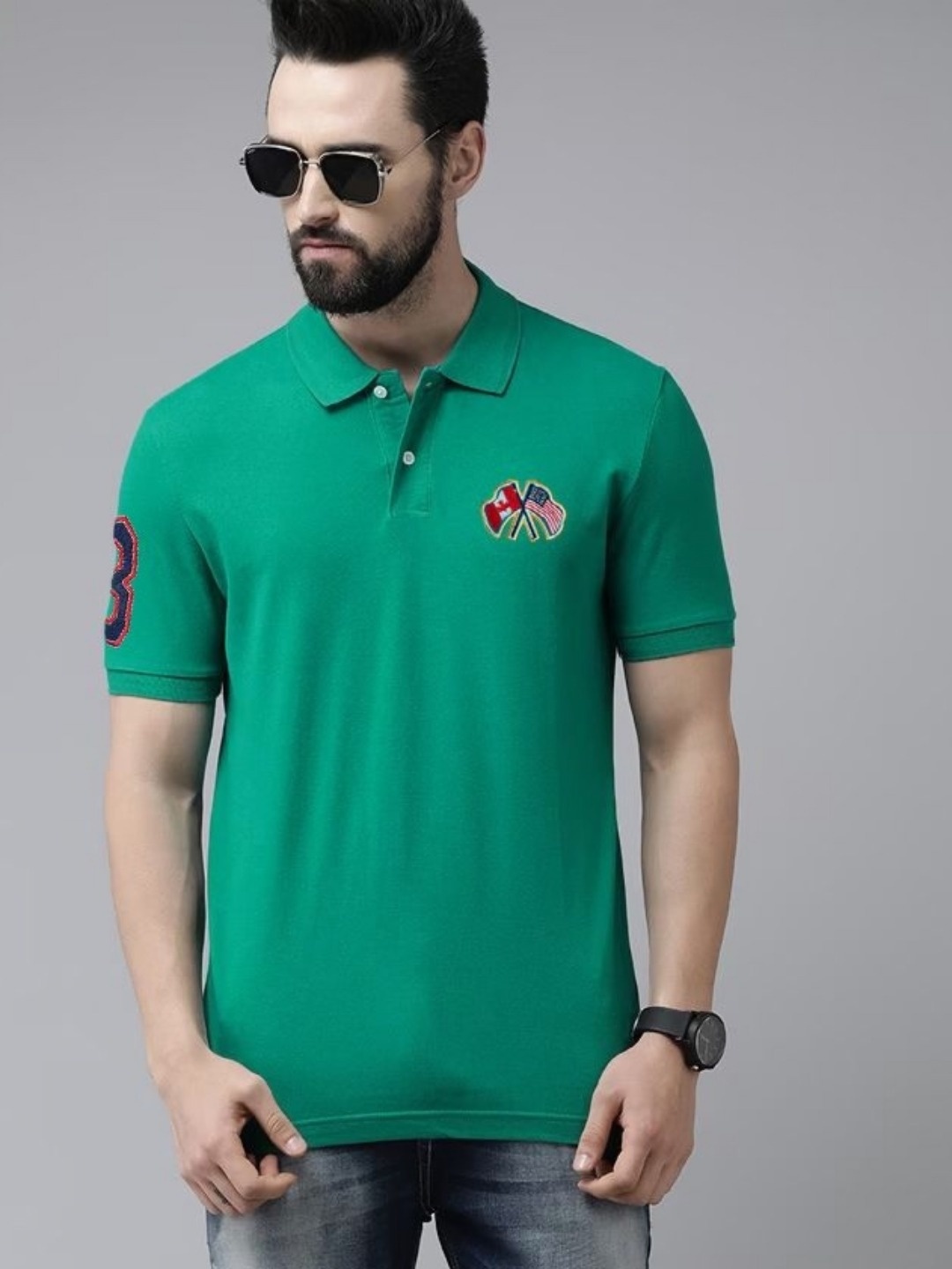 

MERRIMENT Men Solid Polo Collar Cotton T-shirt, Green