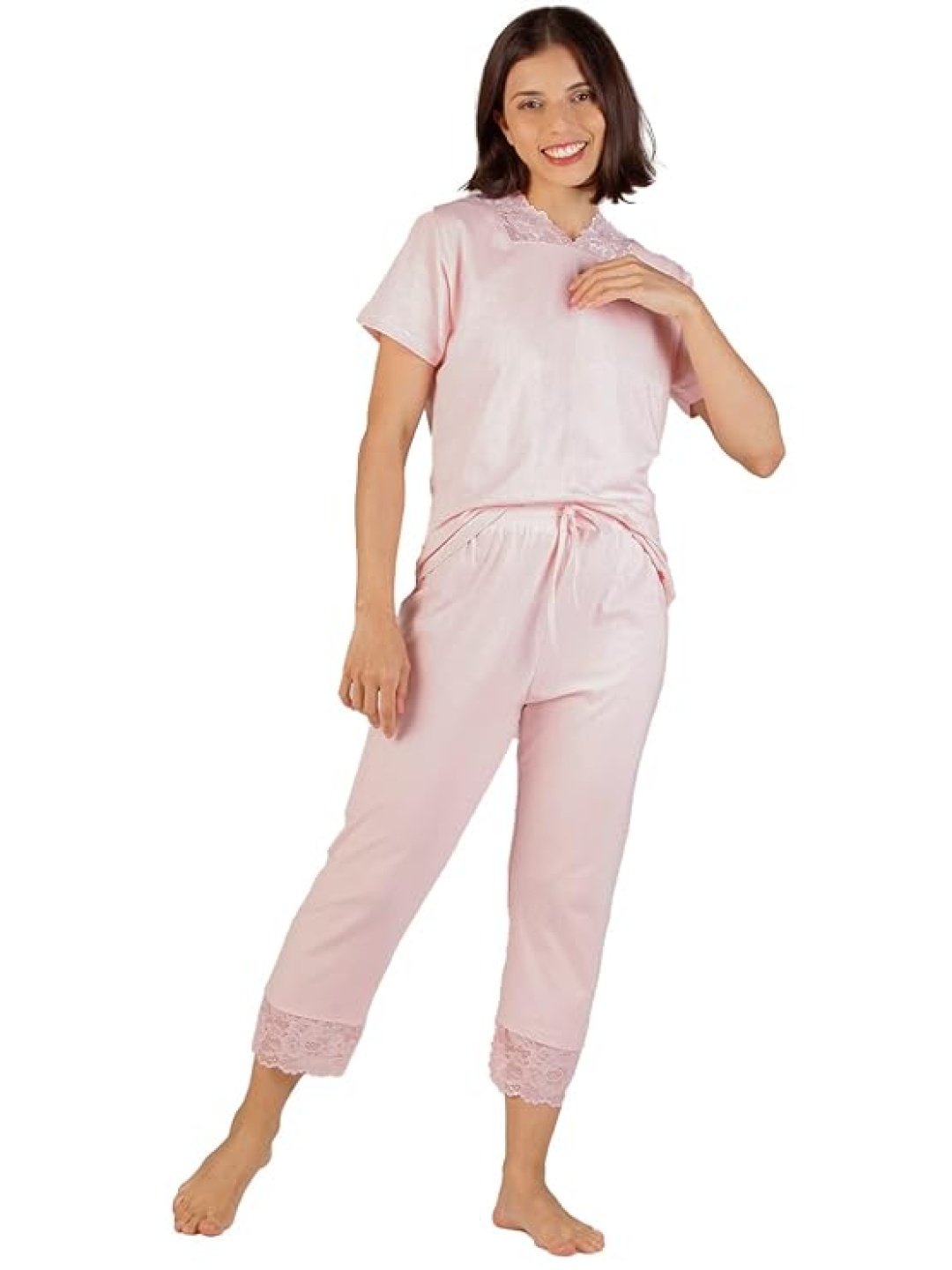 

evolove Women Pure Cotton Night suit, Pink