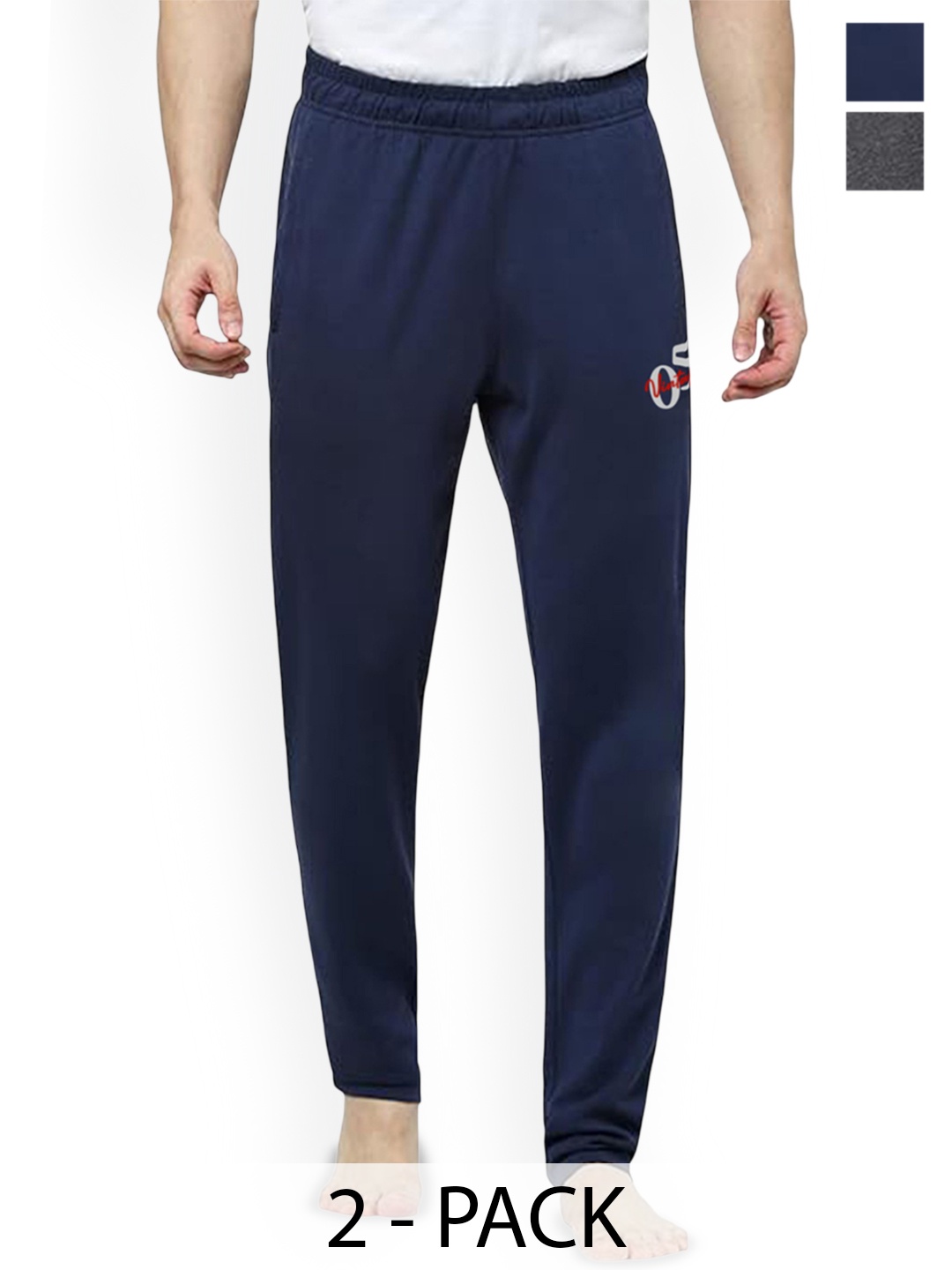 

Moda Rapido Men Pack Of 2 Straight-Fit Mid-Rise Track Pants, Navy blue