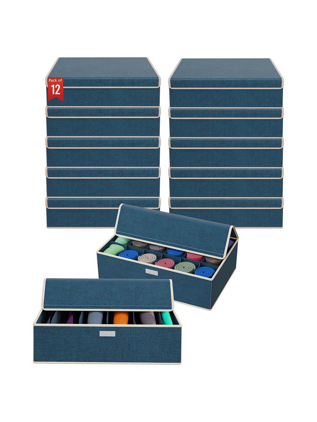 

Kuber Industries Navy Blue Pack of 12 Grid Top Flap Undergarments Organisers