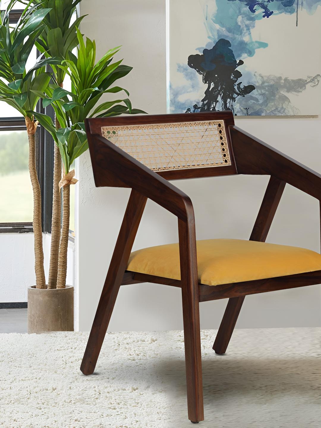 

GLOBALLY INDIAN Yellow & Brown Wooden Lounge Chair