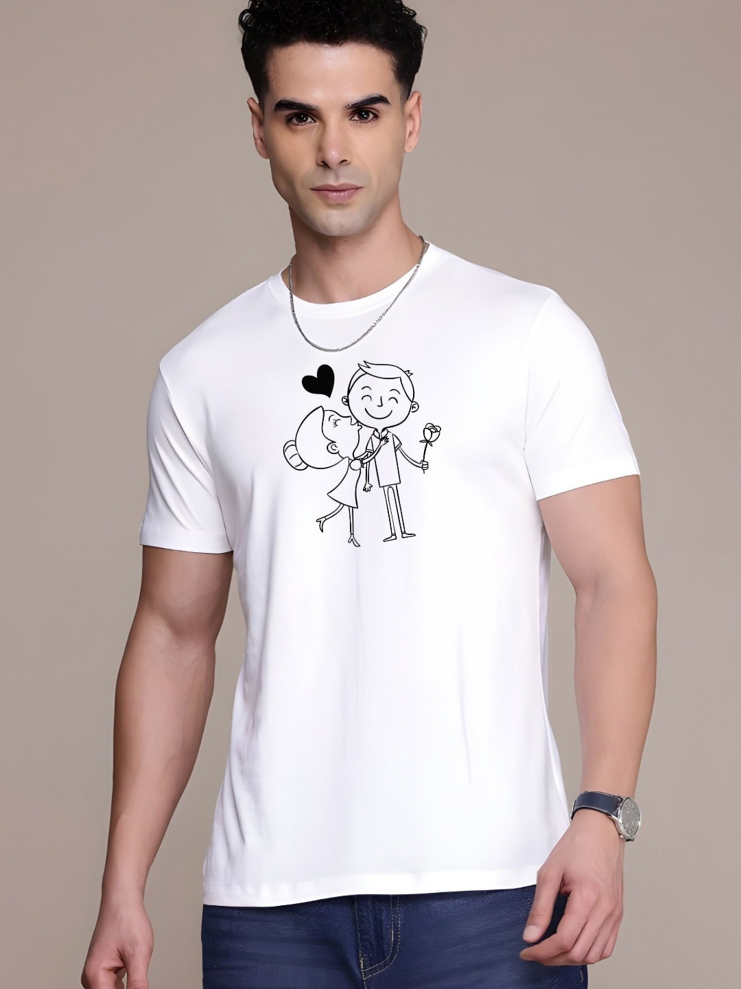 

SZN Men Graphic Printed Round Neck Cotton T-shirt, White