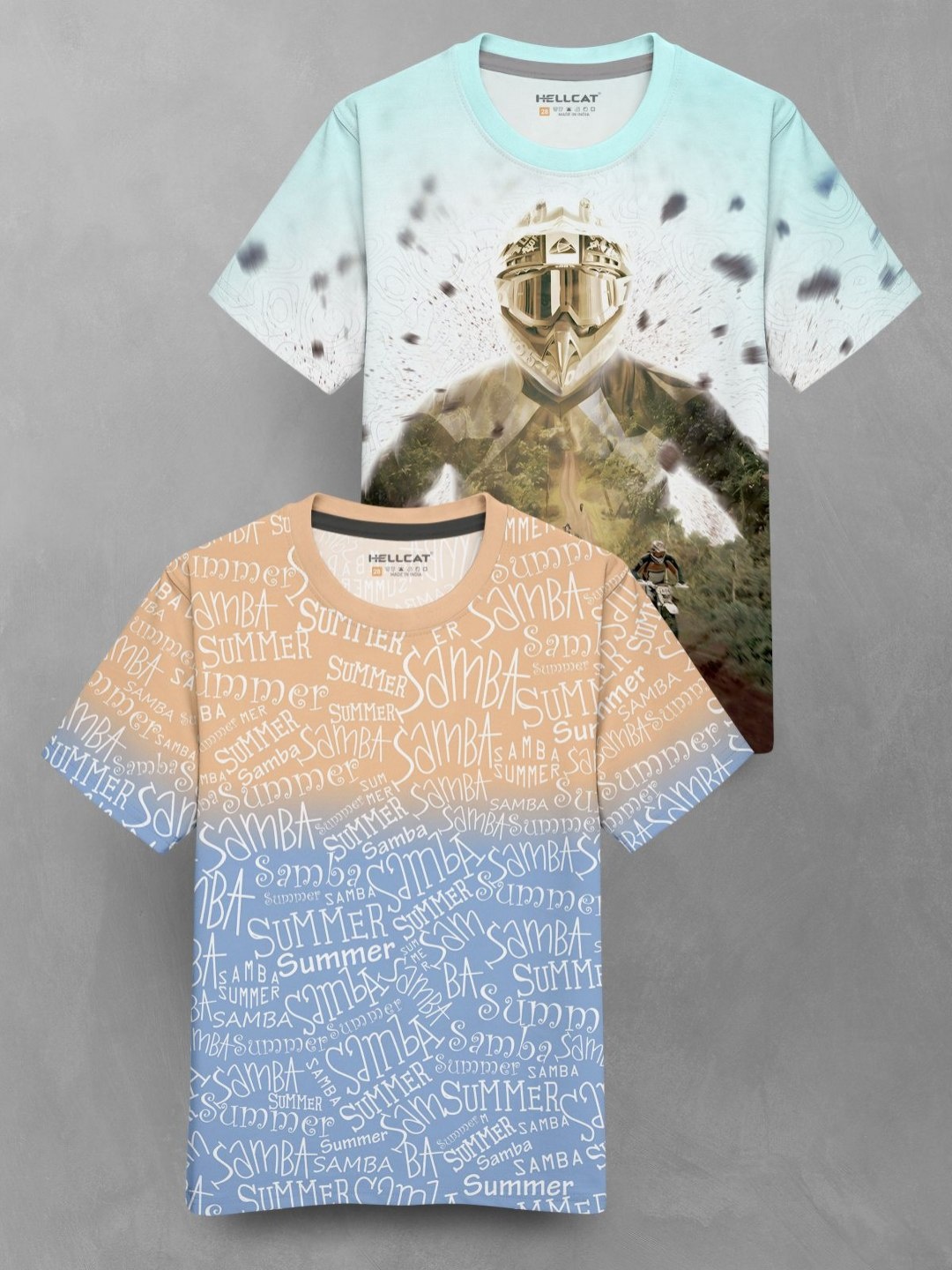 

HELLCAT Boys Pack Of 2 Graphic Printed Round Neck T-shirts, Blue