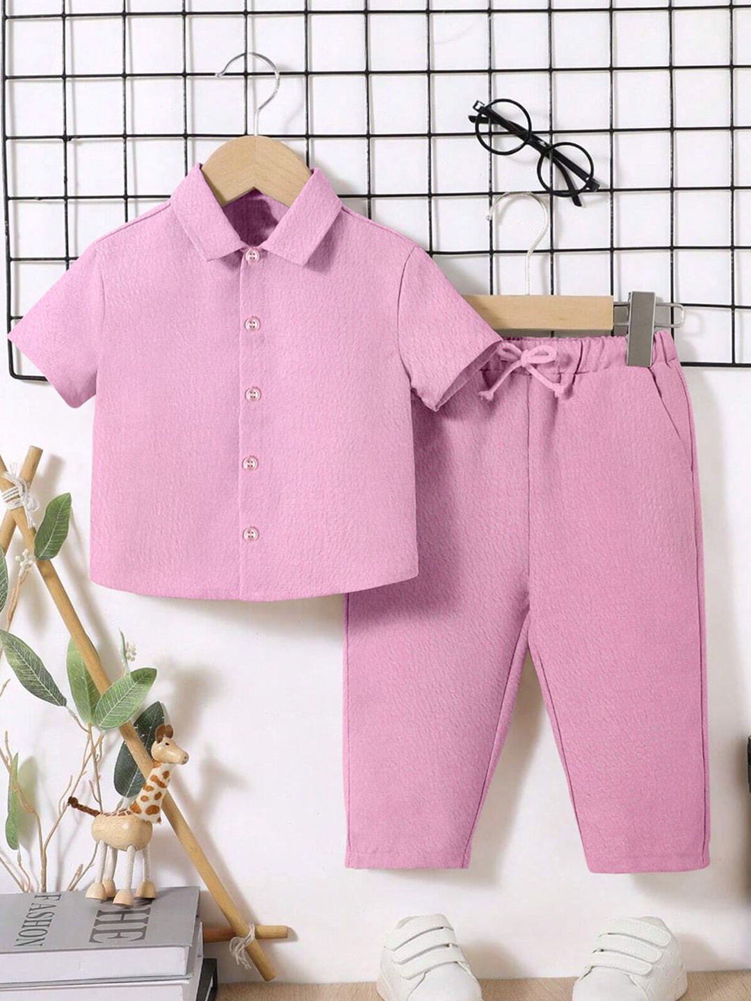 

YK Boys Shirt Collar Shirt with Trousers Clothing Set, Pink