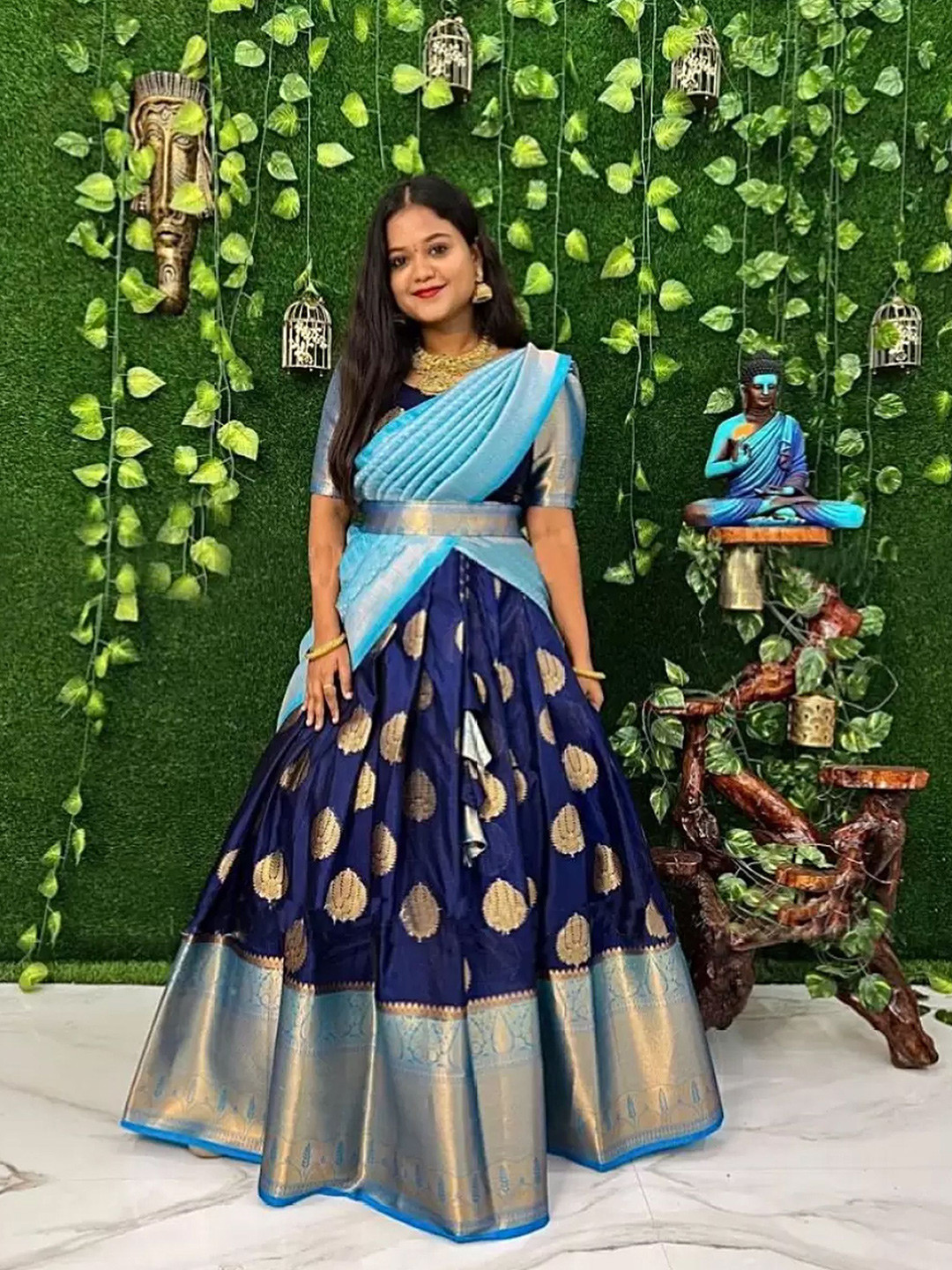 

MAGMINA Unstitched Woven Design Lehenga With Blouse & Dupatta, Blue