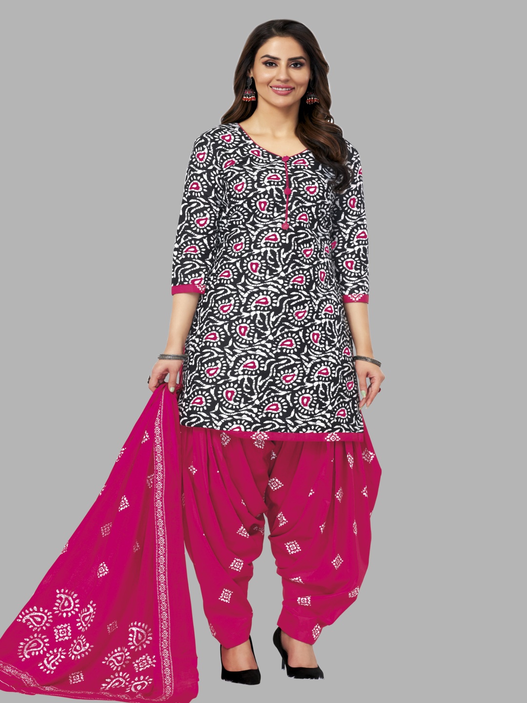 

shree jeenmata collection Printed Pure Cotton Unstitched Dress Material, Pink