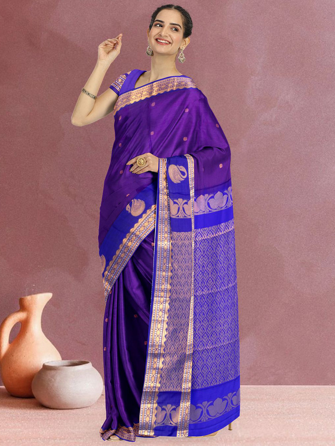 

Avishya Woven Design Zari Silk Blend Kanjeevaram Saree, Purple
