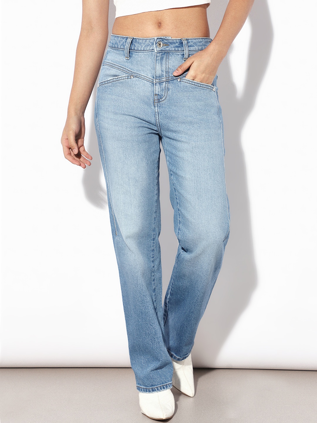 

ONLY Women Straight Fit High-Rise Light Fade Jeans, Blue