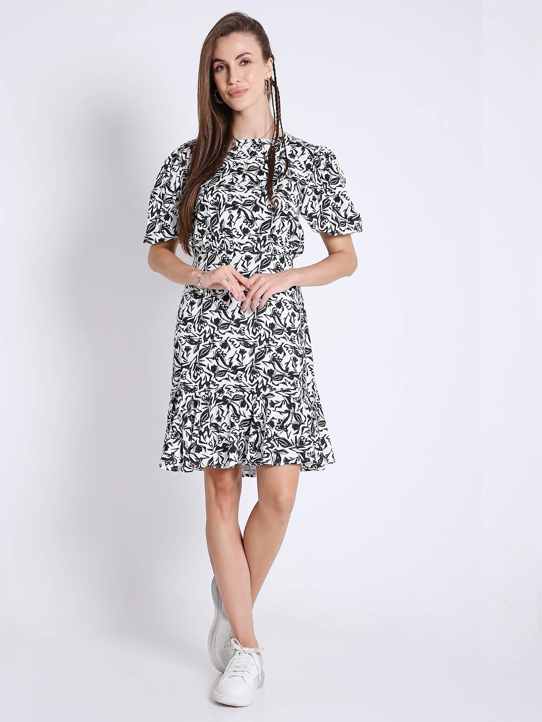 

French Theory Women Animal Printed Fit and Flare Dress, Black