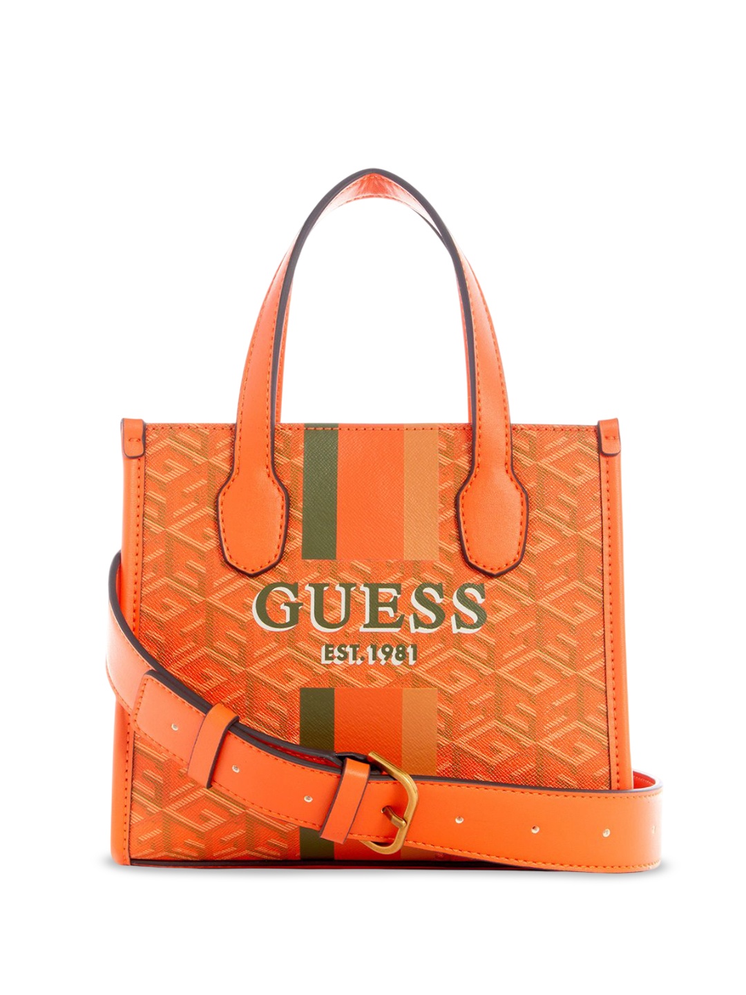 

GUESS Women Brand Logo Printed Structured Tote Bag, Orange