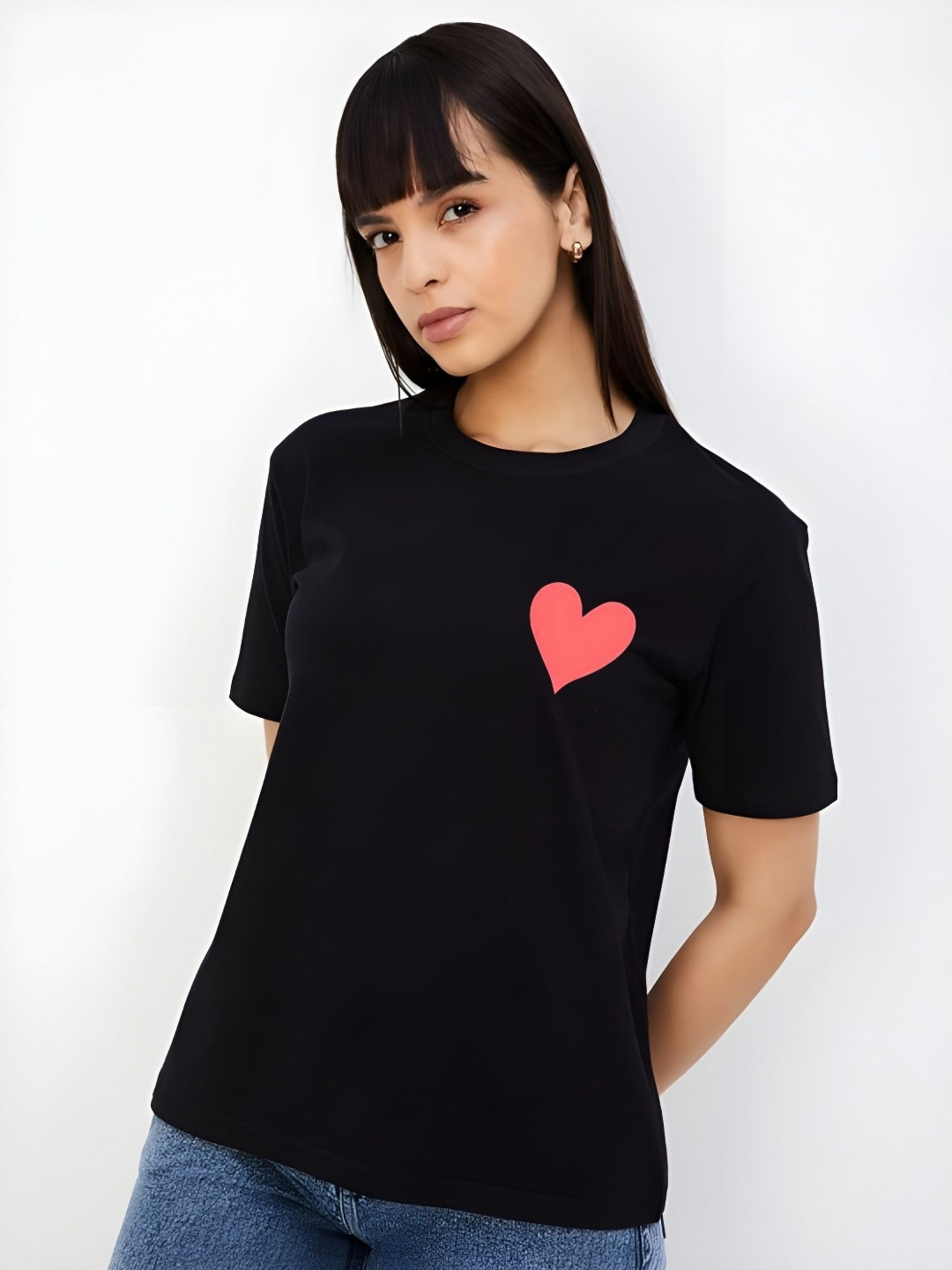 

Moda Rapido Women Graphic Printed Round Neck Cotton T-shirt, Black