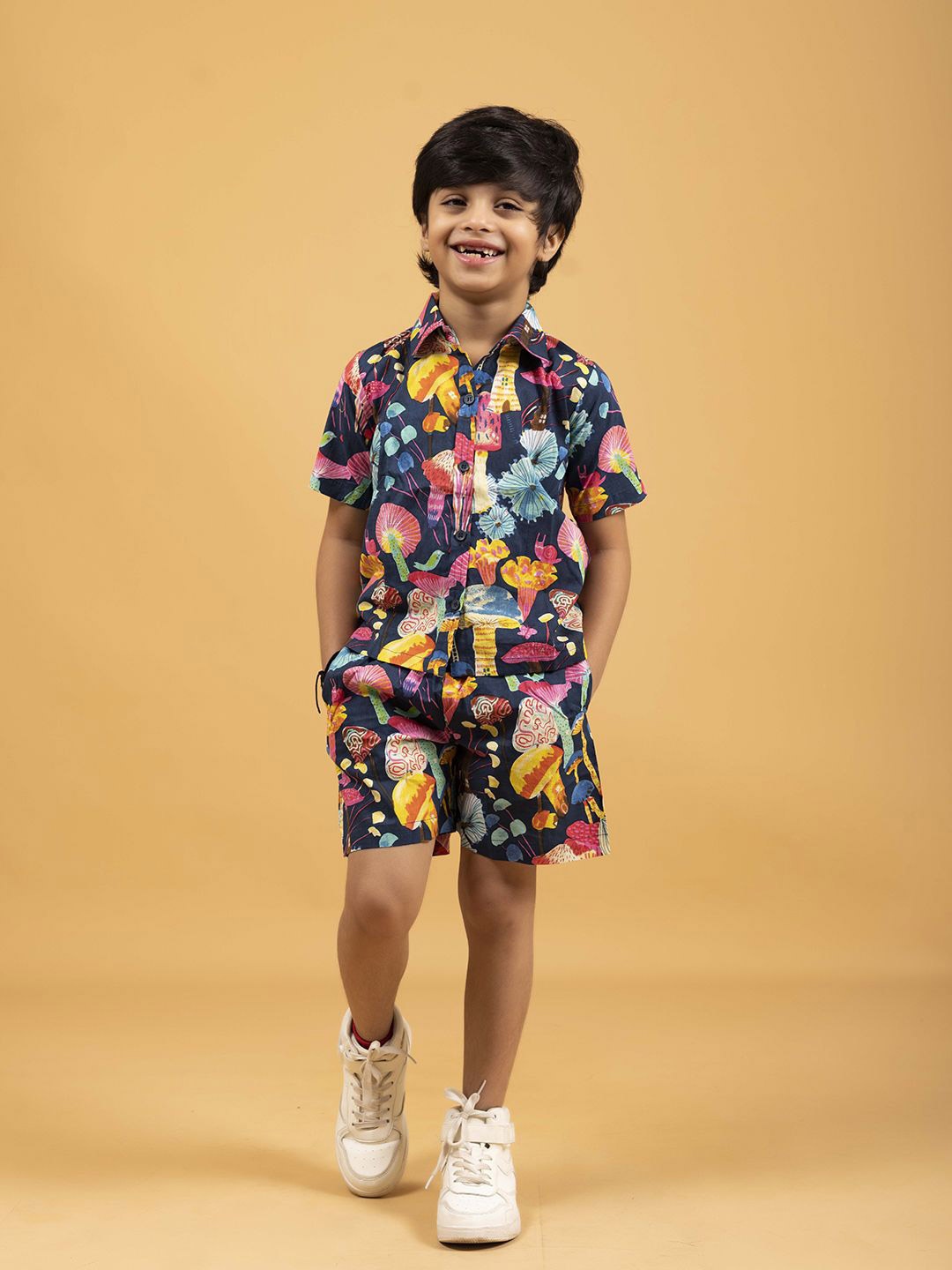 

SPARSA Kids Printed Pure Cotton Shirt With Shorts, Navy blue