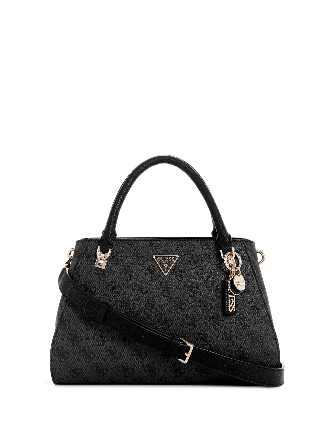 

GUESS Women Brand Logo Printed Structured Handheld Bag, Charcoal