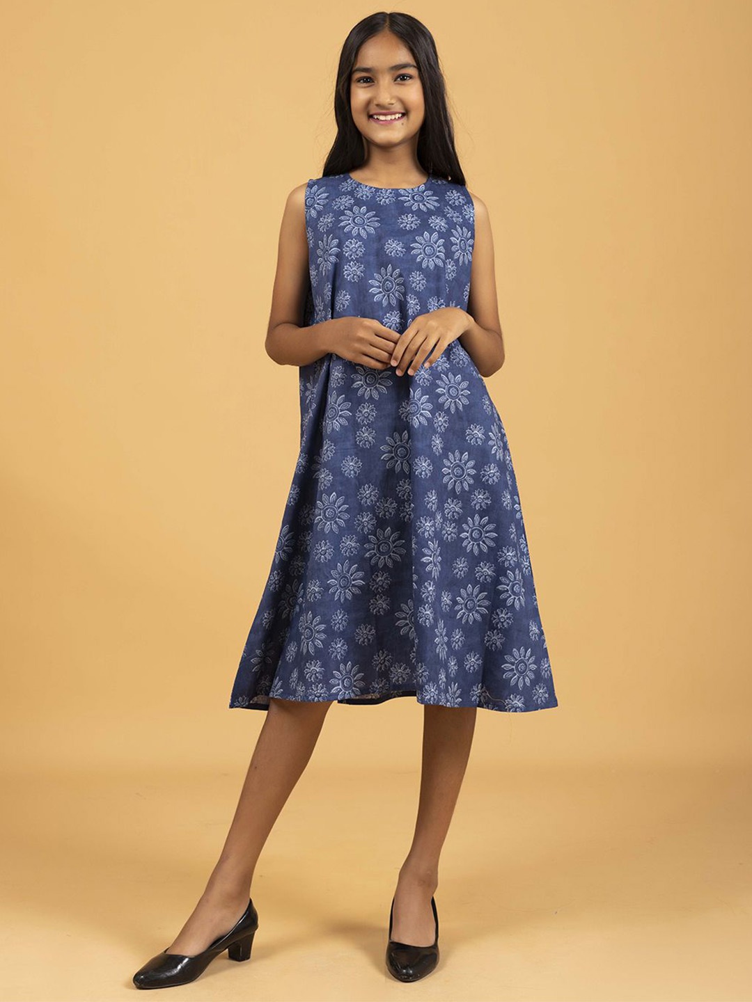 

SPARSA Floral Print A-Line Dress, Blue