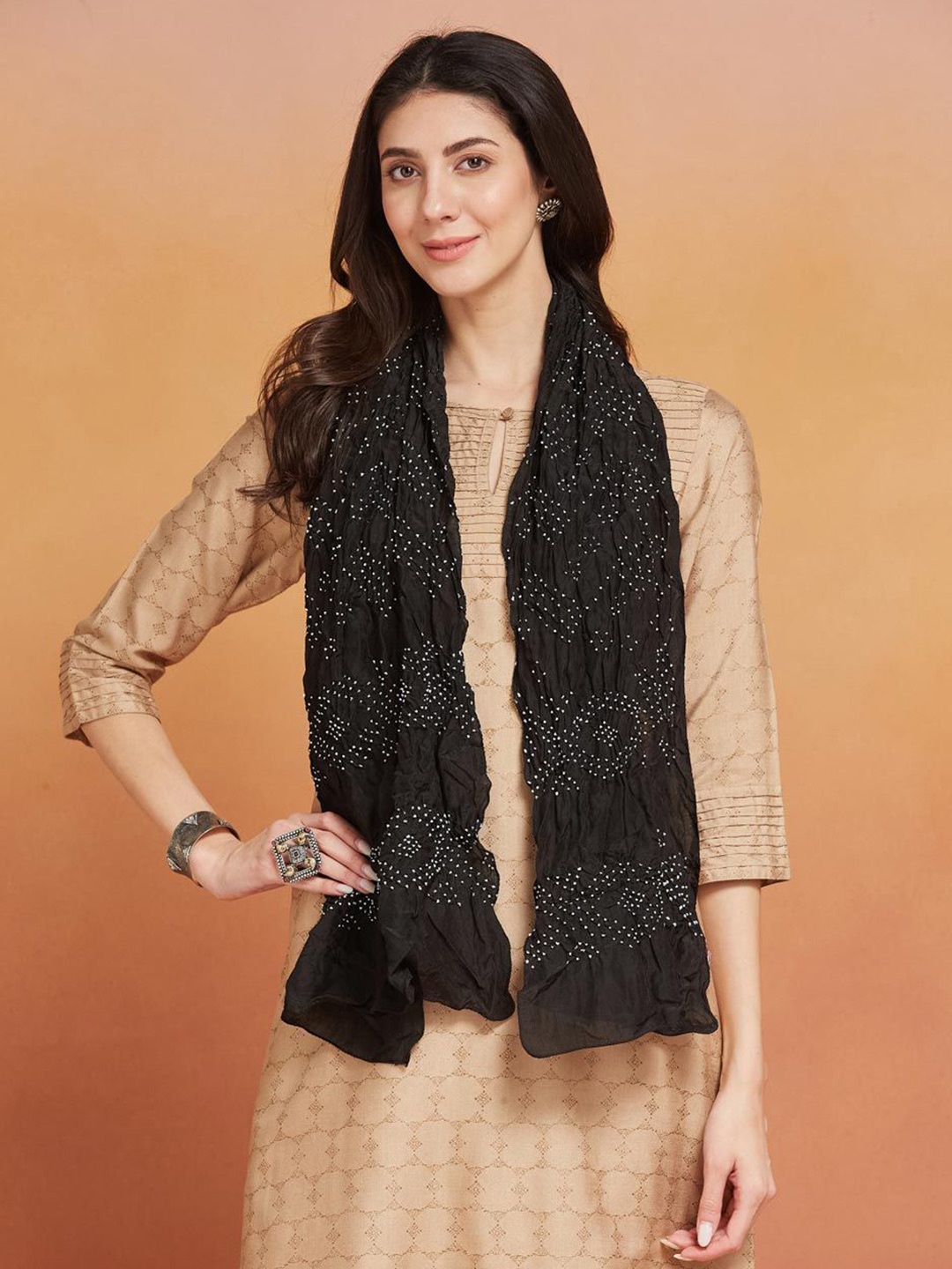 

Fabindia Women Woven Design Stole, Black