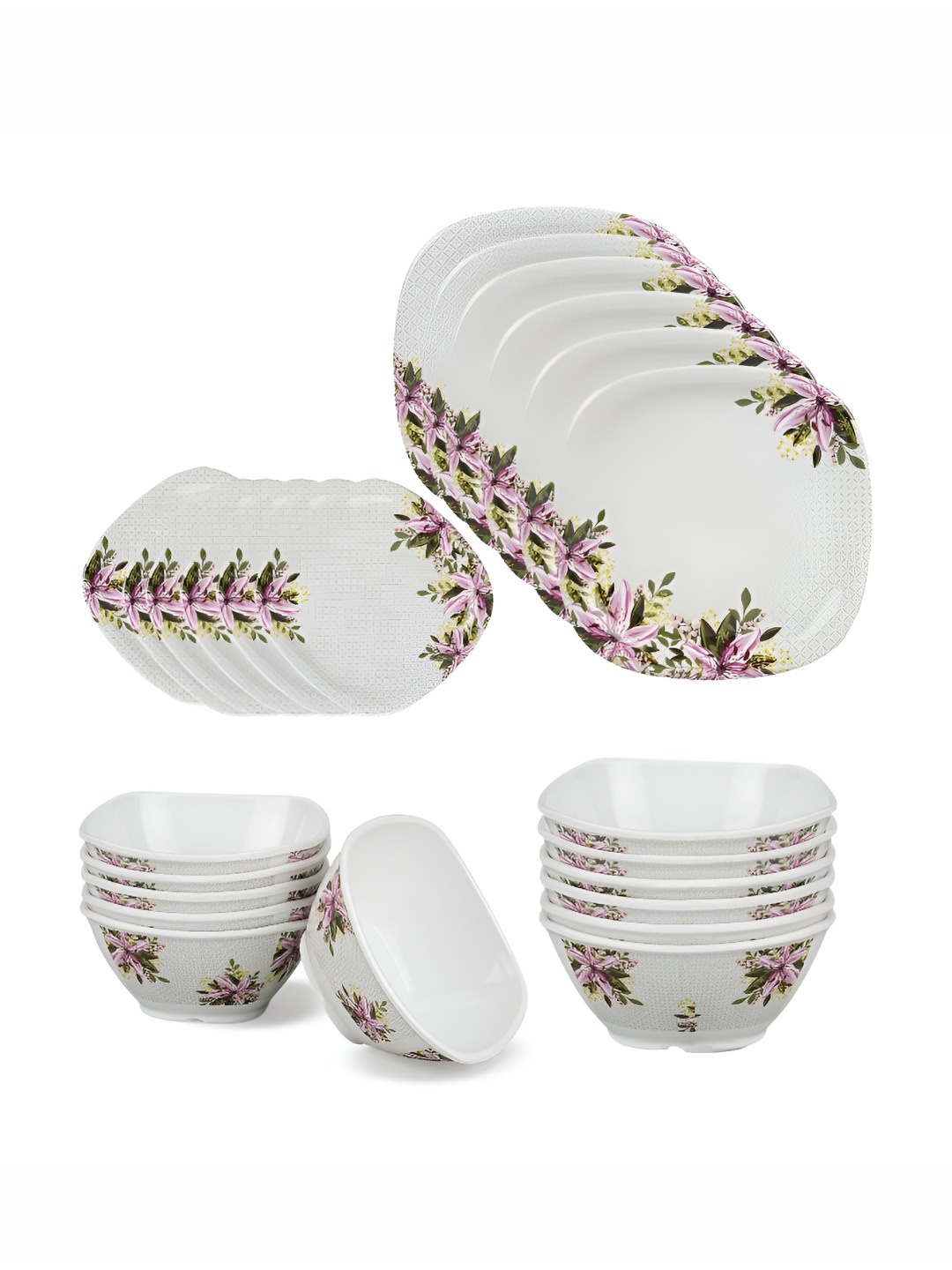 

Bataniya White and Purple 24 Pieces Floral Printed Melamine Dinner Set