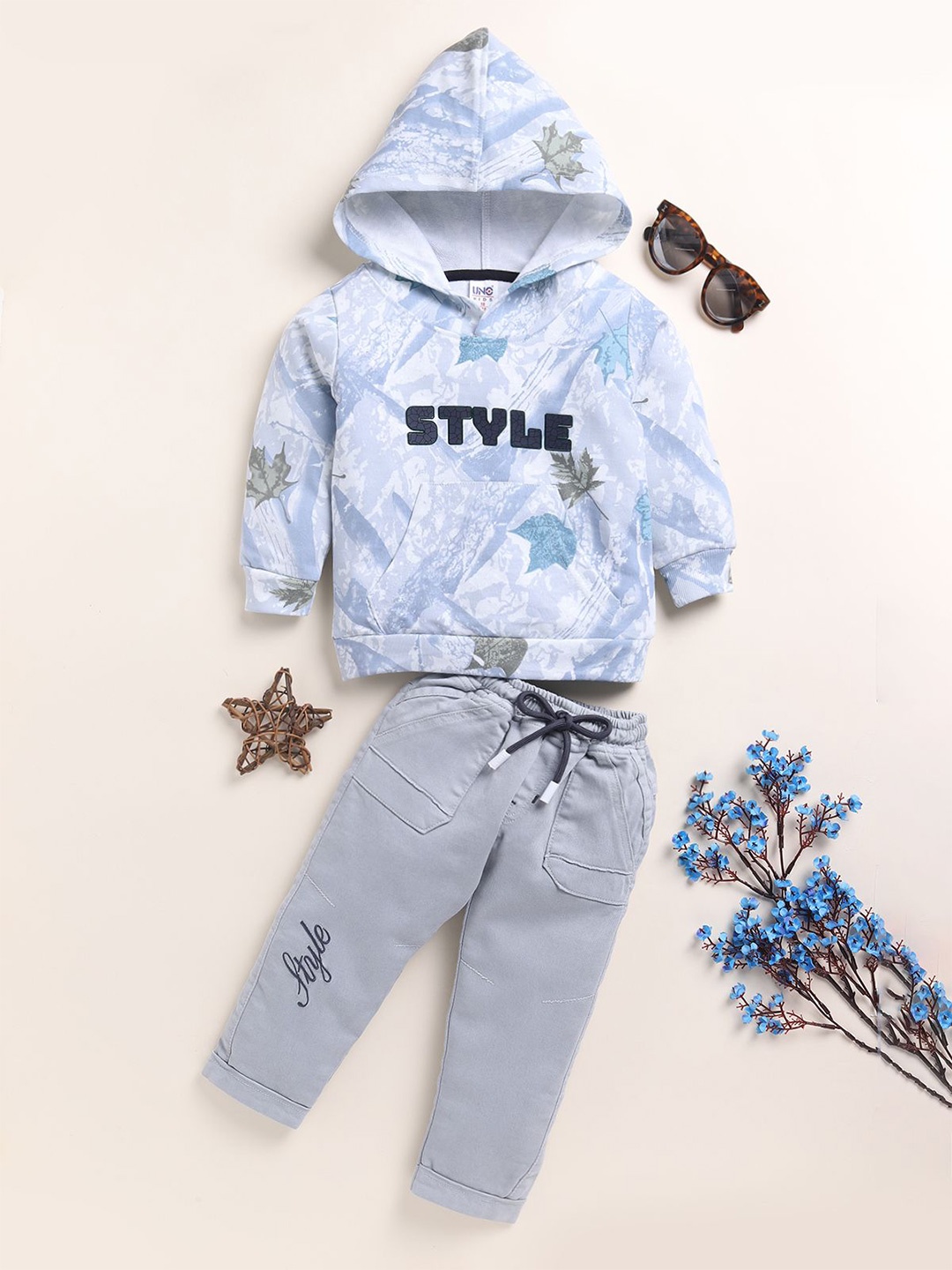 

Annie Boys Floral Printed Pure Cotton Sweatshirt With Trouser, Blue