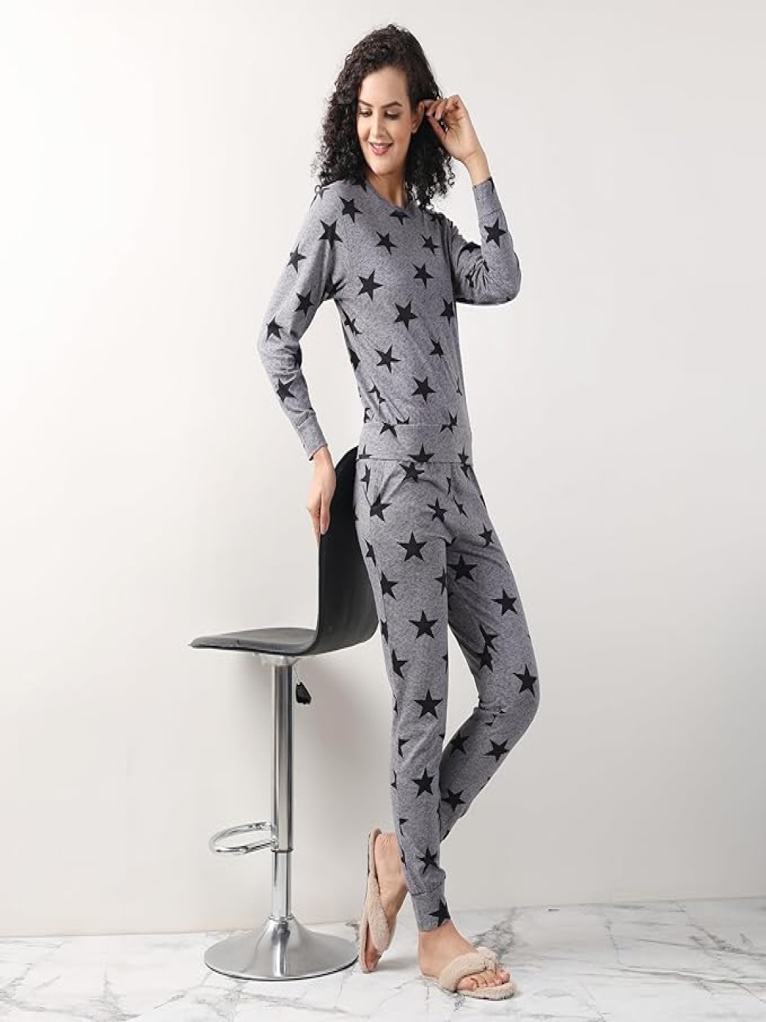 

evolove Women Graphic Printed Night suit, Grey