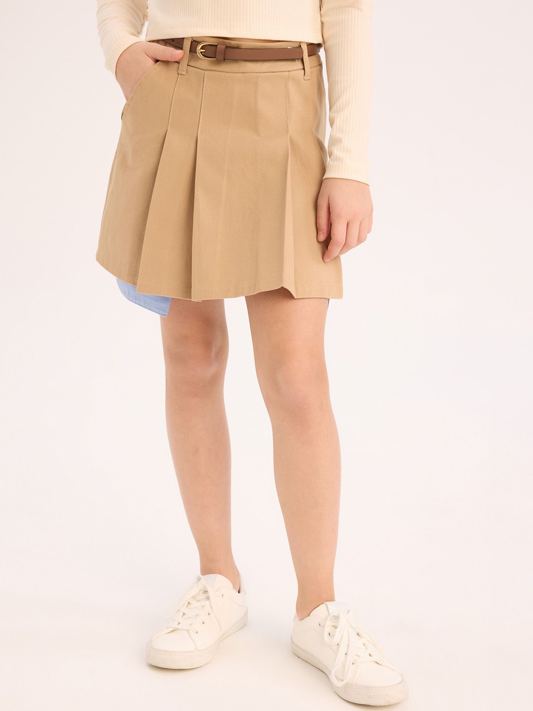 

DeFacto Girls Pleated A-Line Mini Skirt, Beige