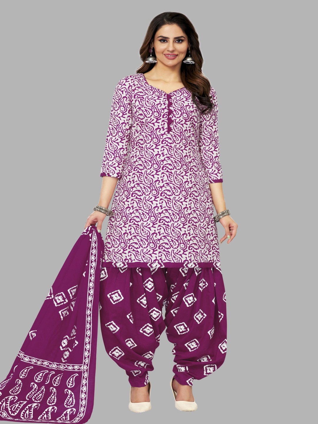 

Simmu Floral Printed Pure Cotton Unstitched Dress Material, Pink