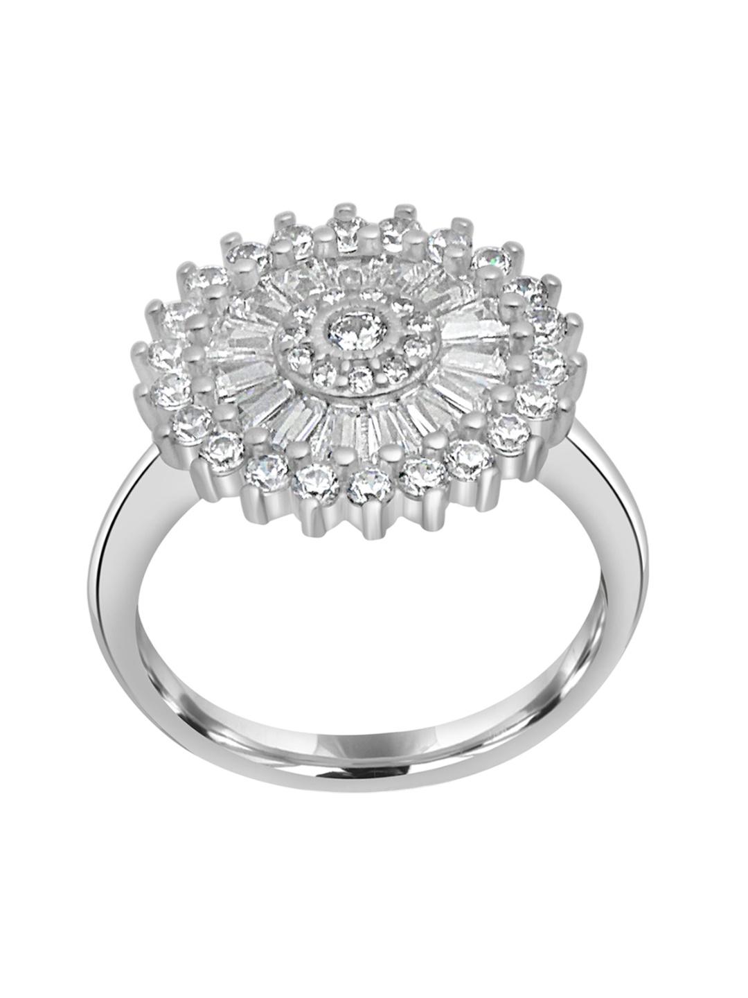 

925 SILLER Sterling Silver Rhodium-Plated Cubic Zirconia Studded Bold Ring