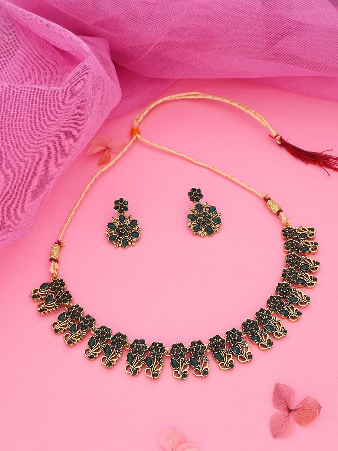 

DIVASTRI Set Of 2 Gold & Silver-Plated Stone Studded Jewellery Set