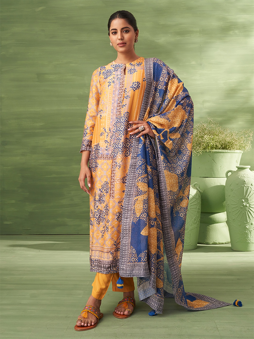 

SAUNDH Geometric Printed Unstitched Dress Material, Yellow