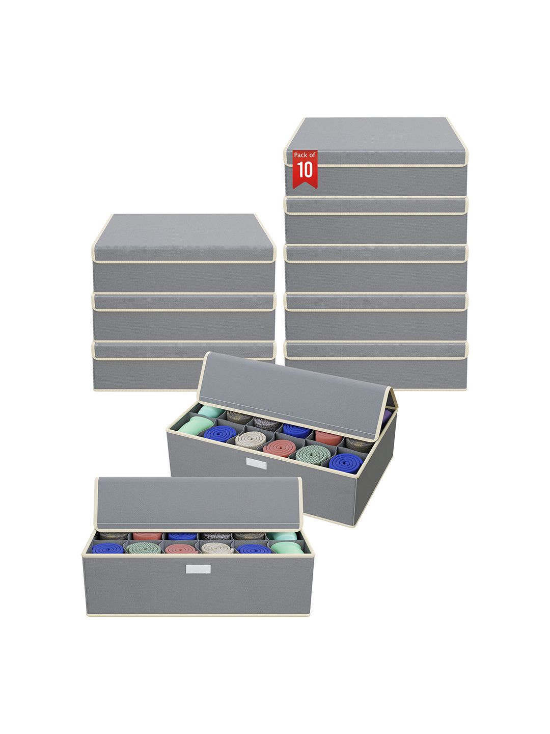 

Kuber Industries Grey & White Set of 10 Foldable Socks Organisers for Wardrobe
