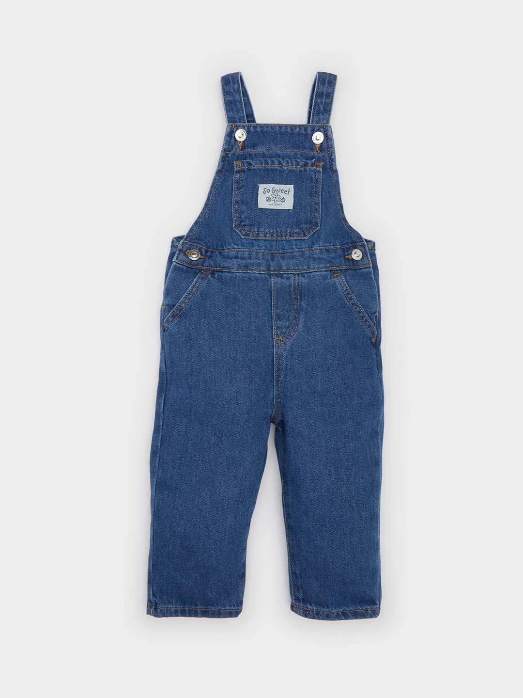 

DeFacto Girls Pure Cotton Ankle Length Dungarees, Blue