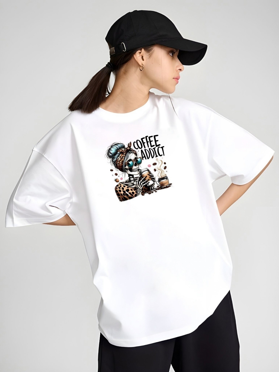 

SZN Women Graphic Printed Round Neck Cotton Oversized T-shirt, White