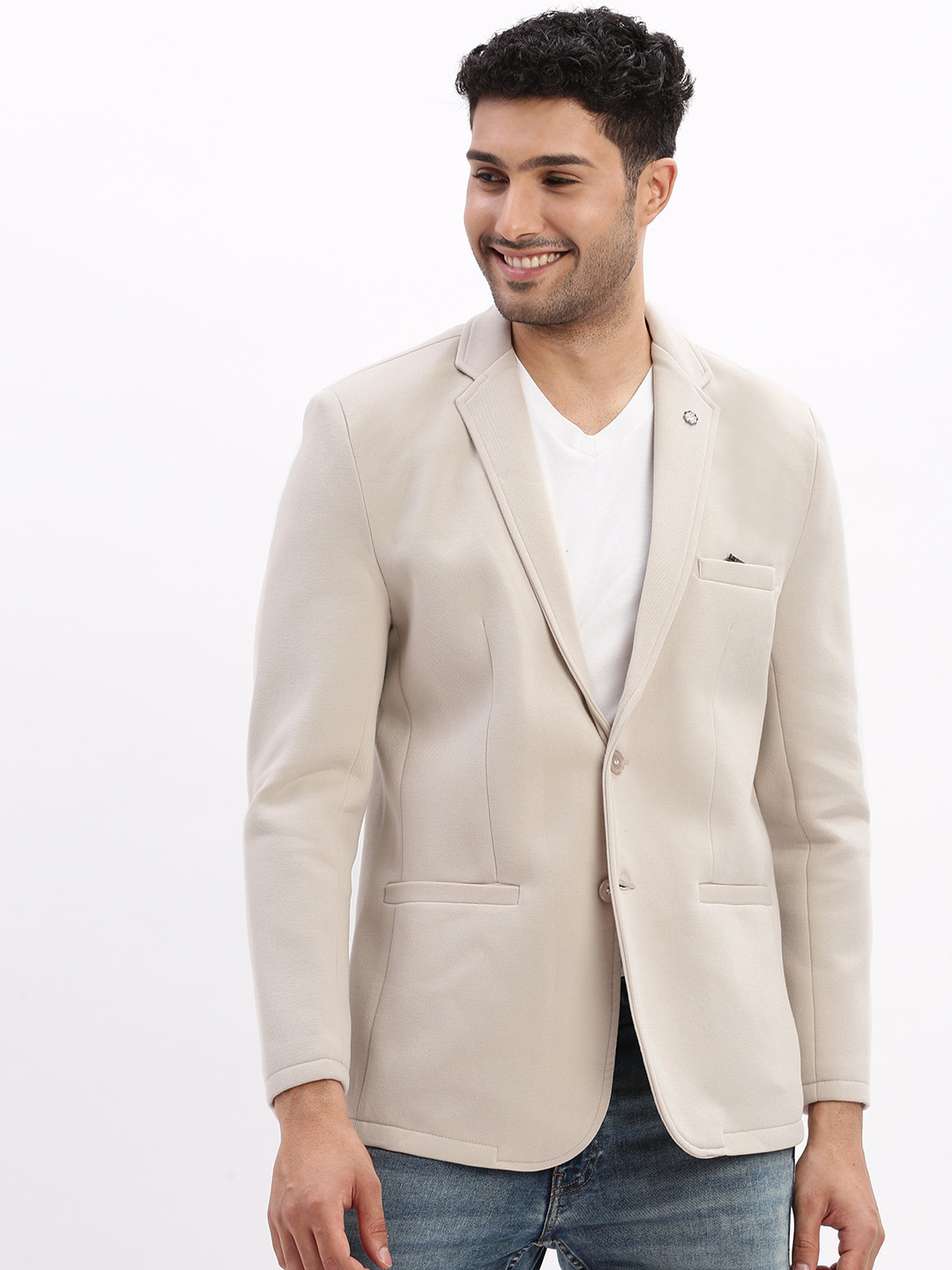 

SHOWOFF Slim Fit Notched Lapel Collar Cotton Single Breasted Blazer, Beige
