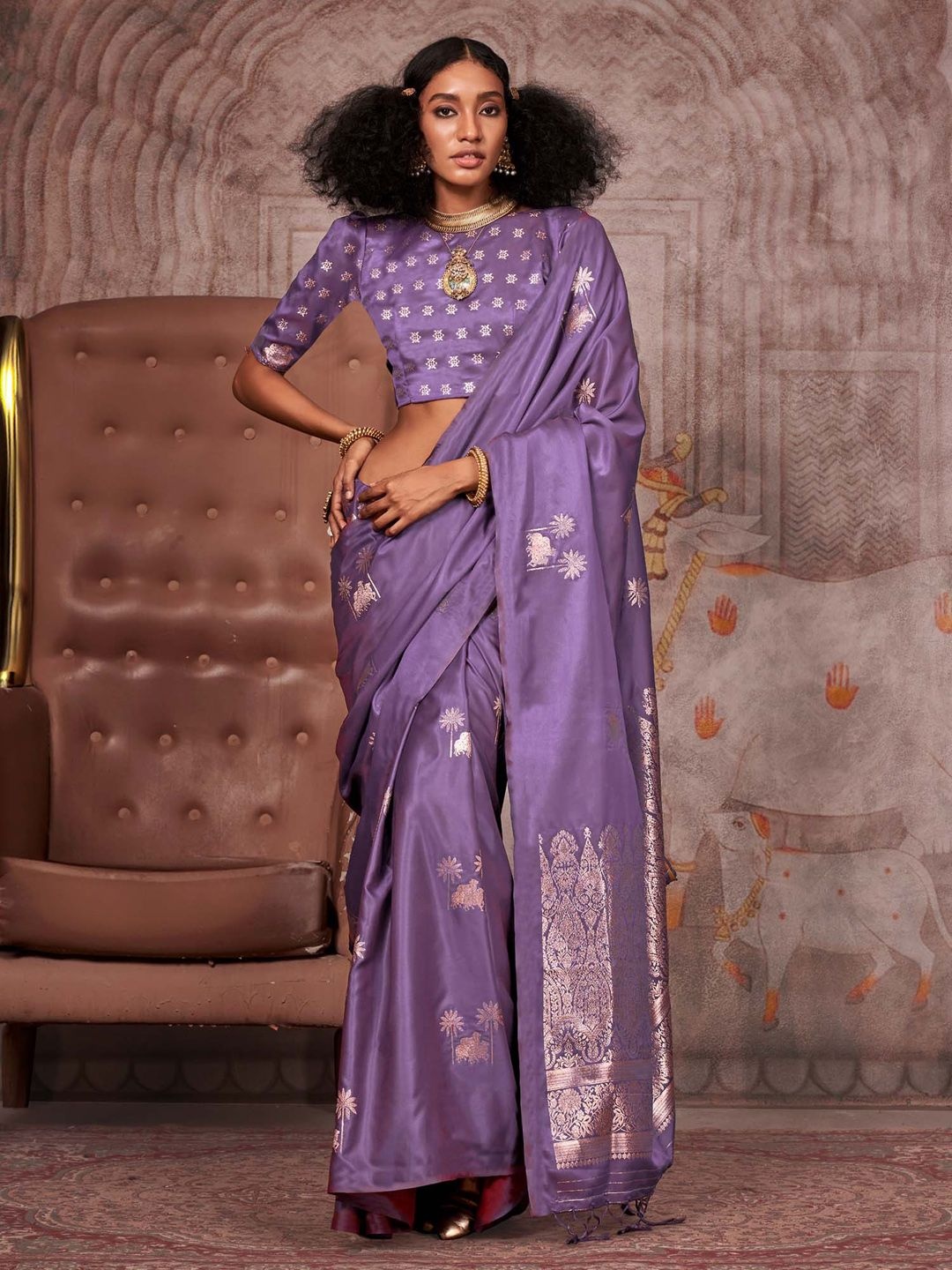 

Mitera Woven Design Satin Gadwal Saree, Purple