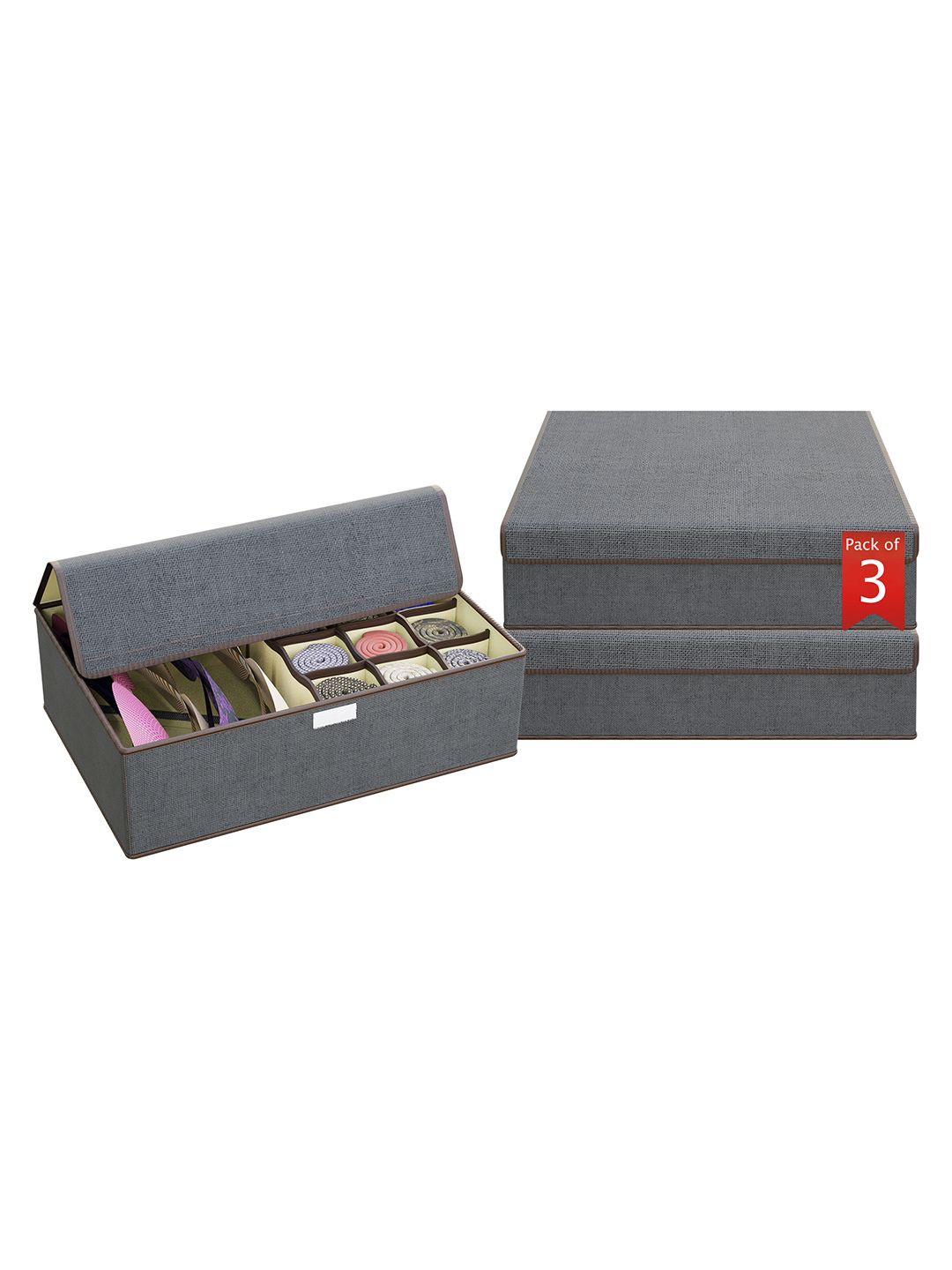 

Kuber Industries Grey 3 Pieces Foldable Socks Organisers