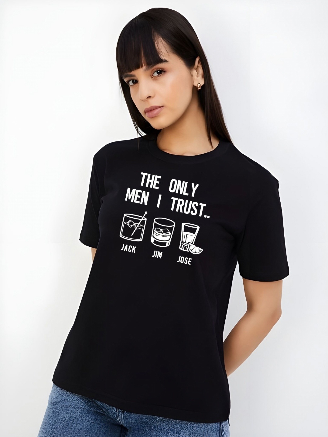 

SZN Women Typography Printed Round Neck Cotton T-shirt, Black