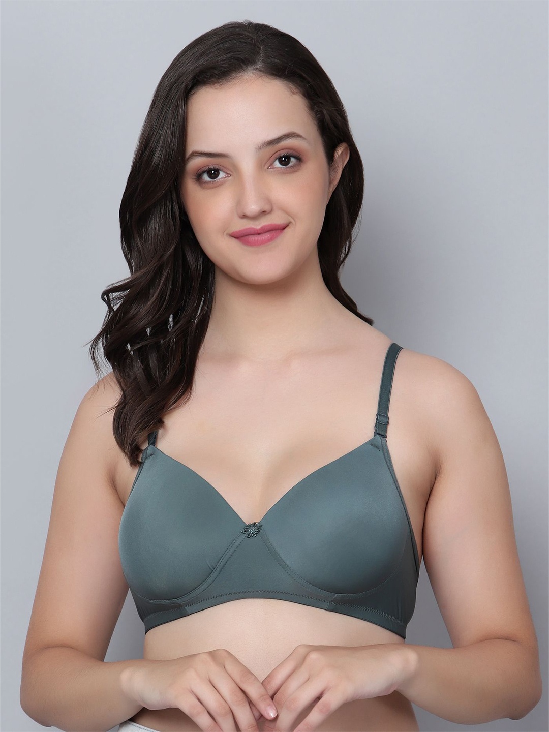 

Aimly Women Medium Coverage Heavily Padded Underwired Seamless Cotton T-shirt Bra, Green