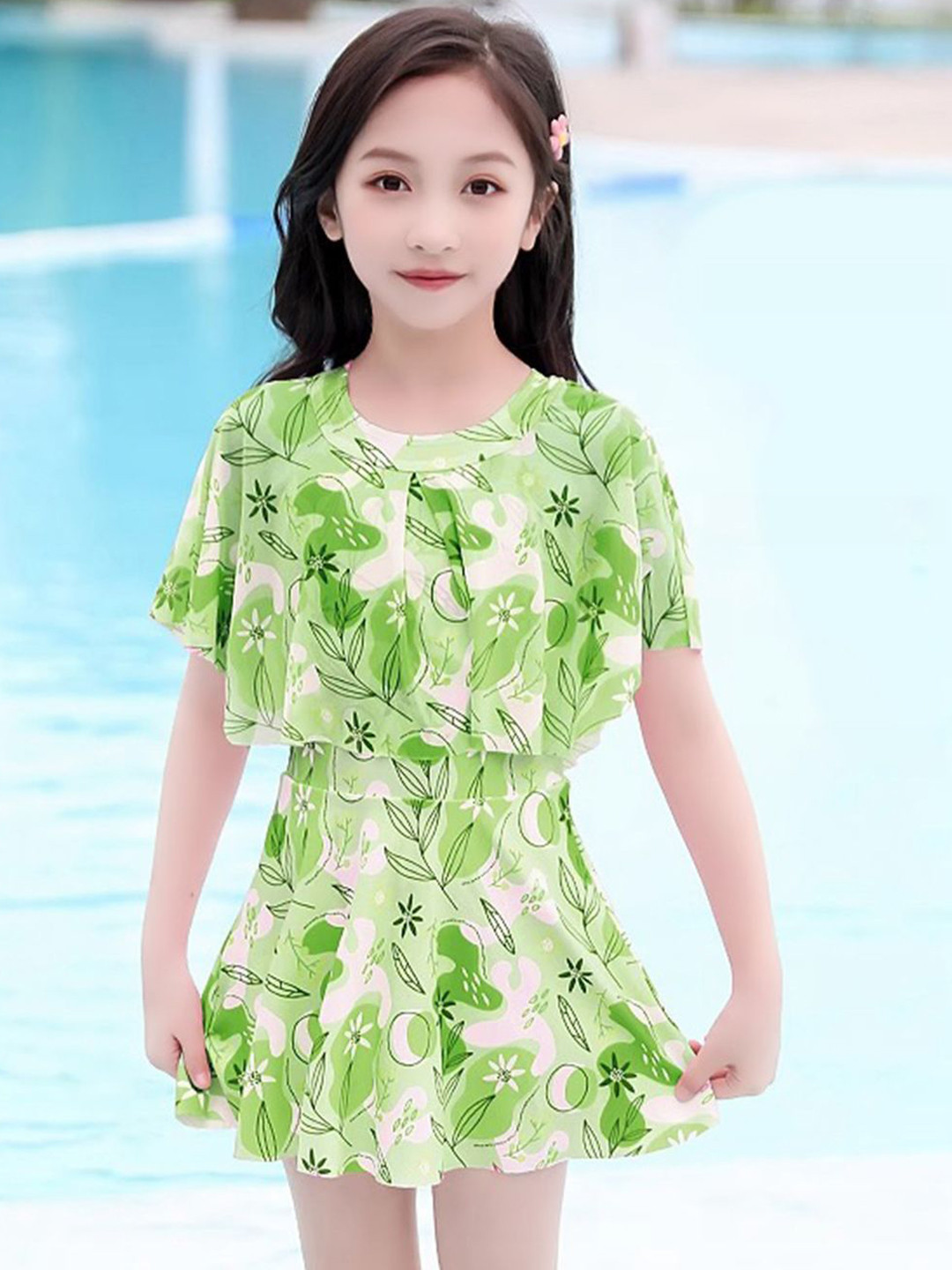 

YK Girls Printed Swim Dress, Green