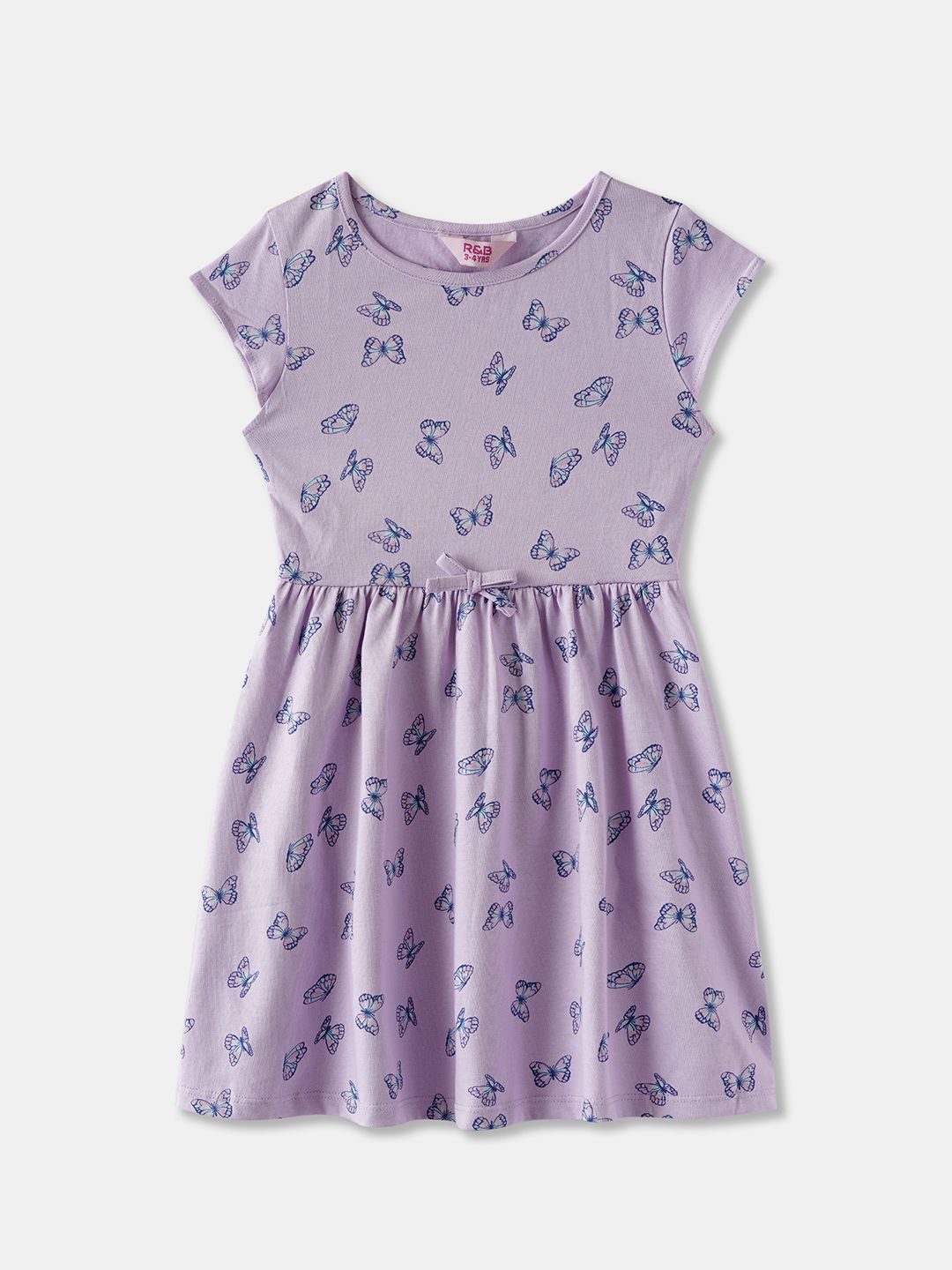 

R&B Girls Conversational Printed Cotton Fit and Flare Dress, Purple