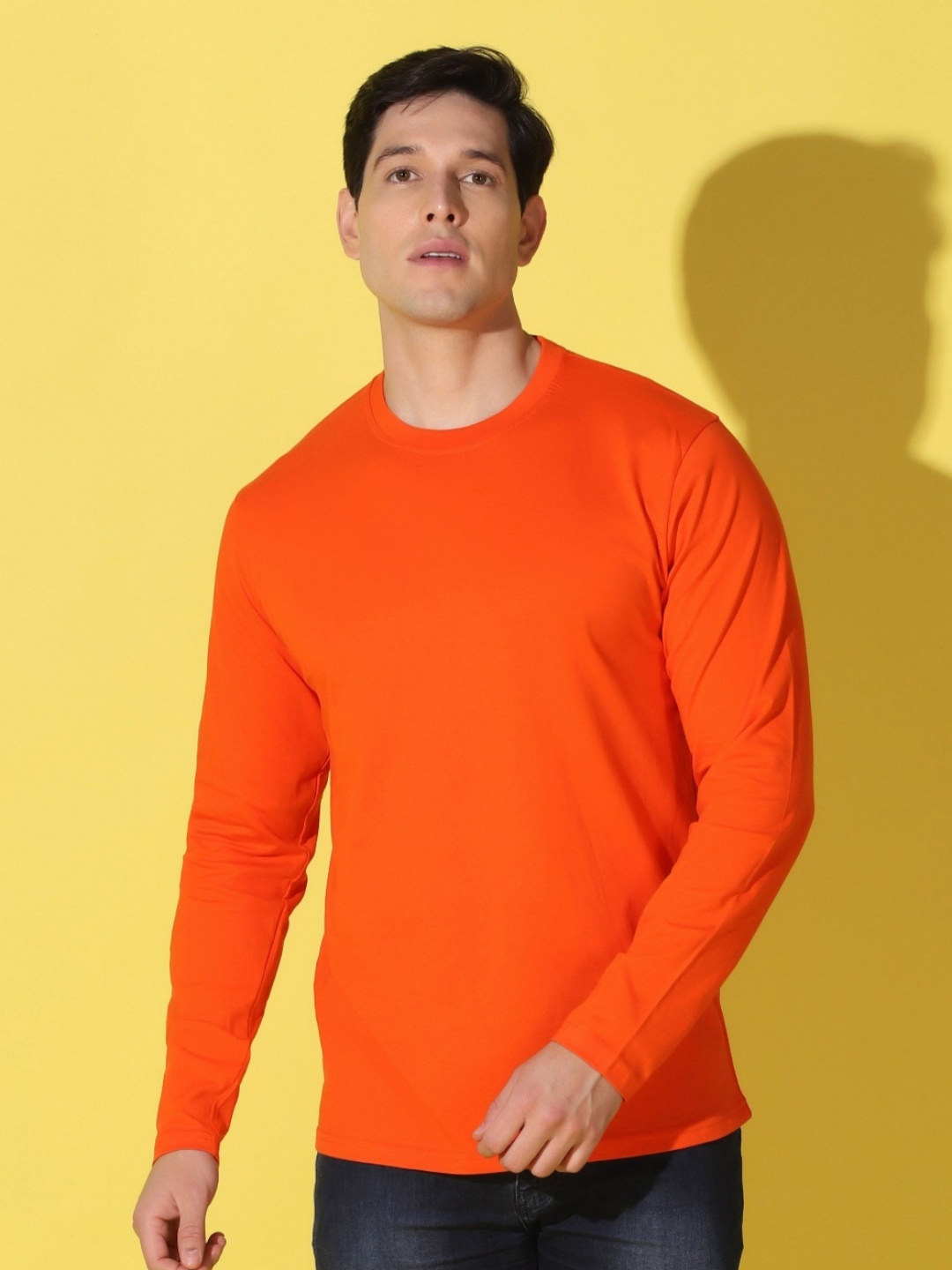 

WOOSTRO Men Solid Round Neck Cotton Slim Fit T-shirt, Orange