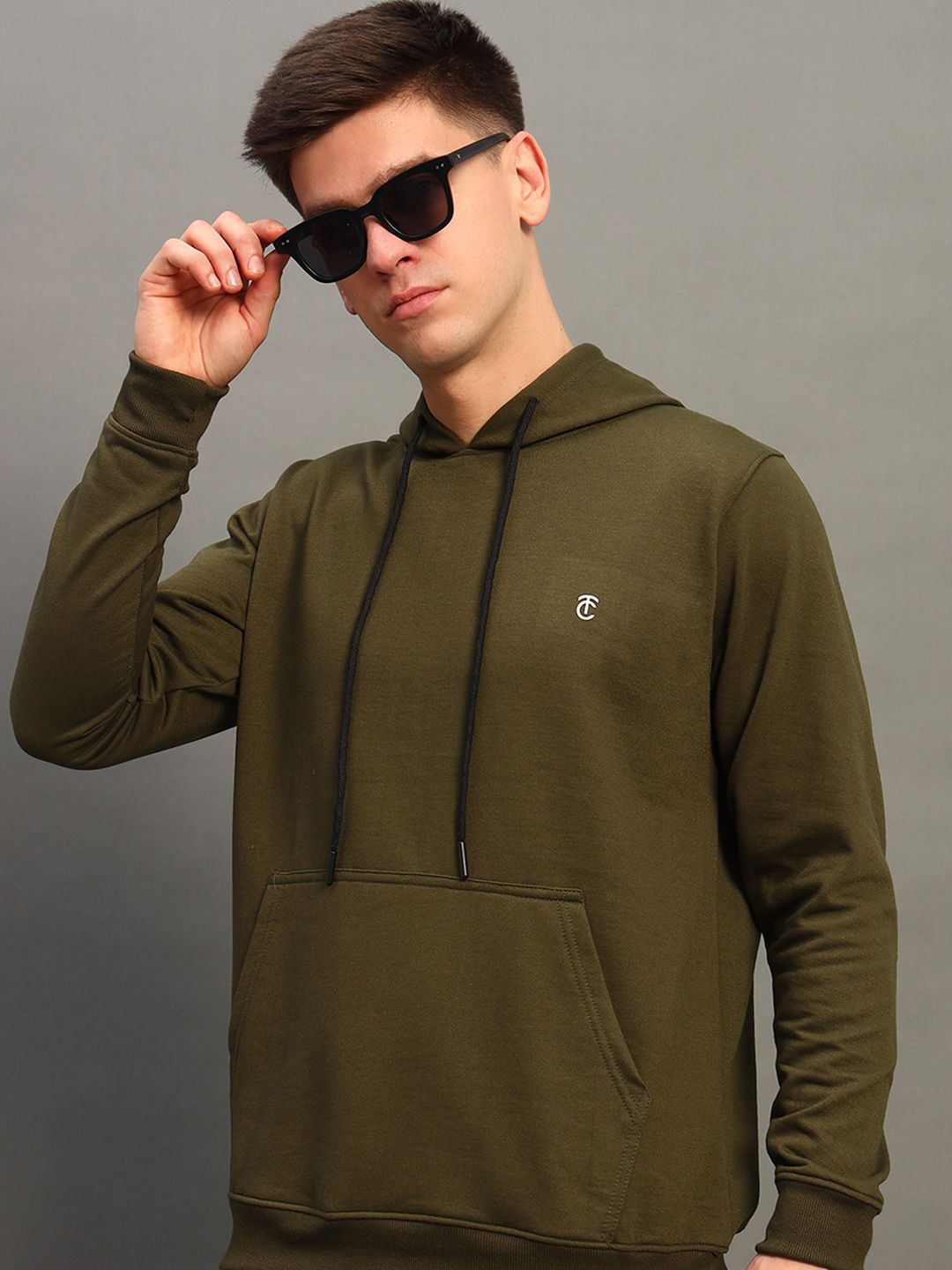 

THE CASUALS Men Cotton Hooded Sweatshirt, Olive