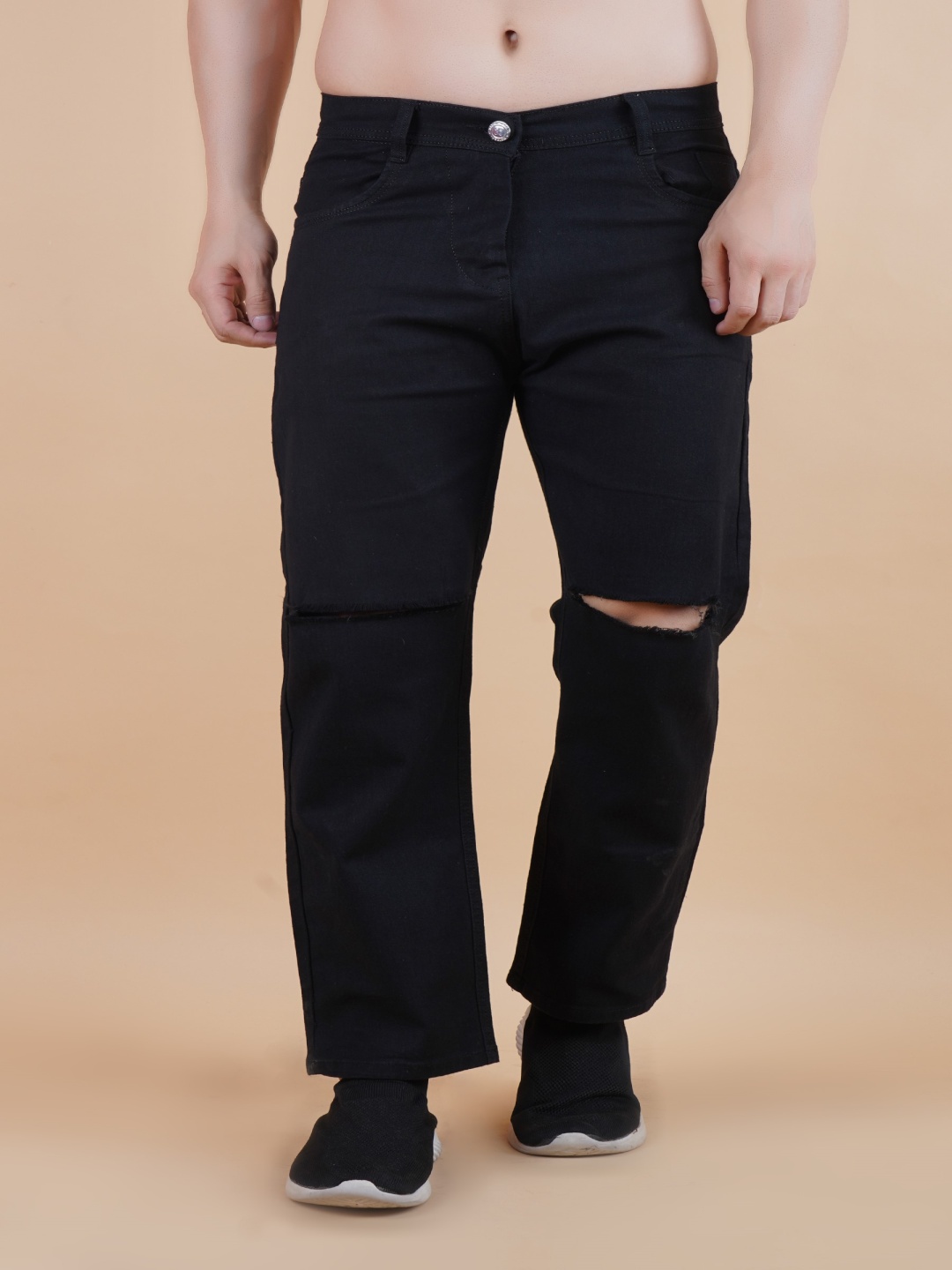 

LINARIA Men Mid-Rise Low Distress Regular Fit Jeans, Black