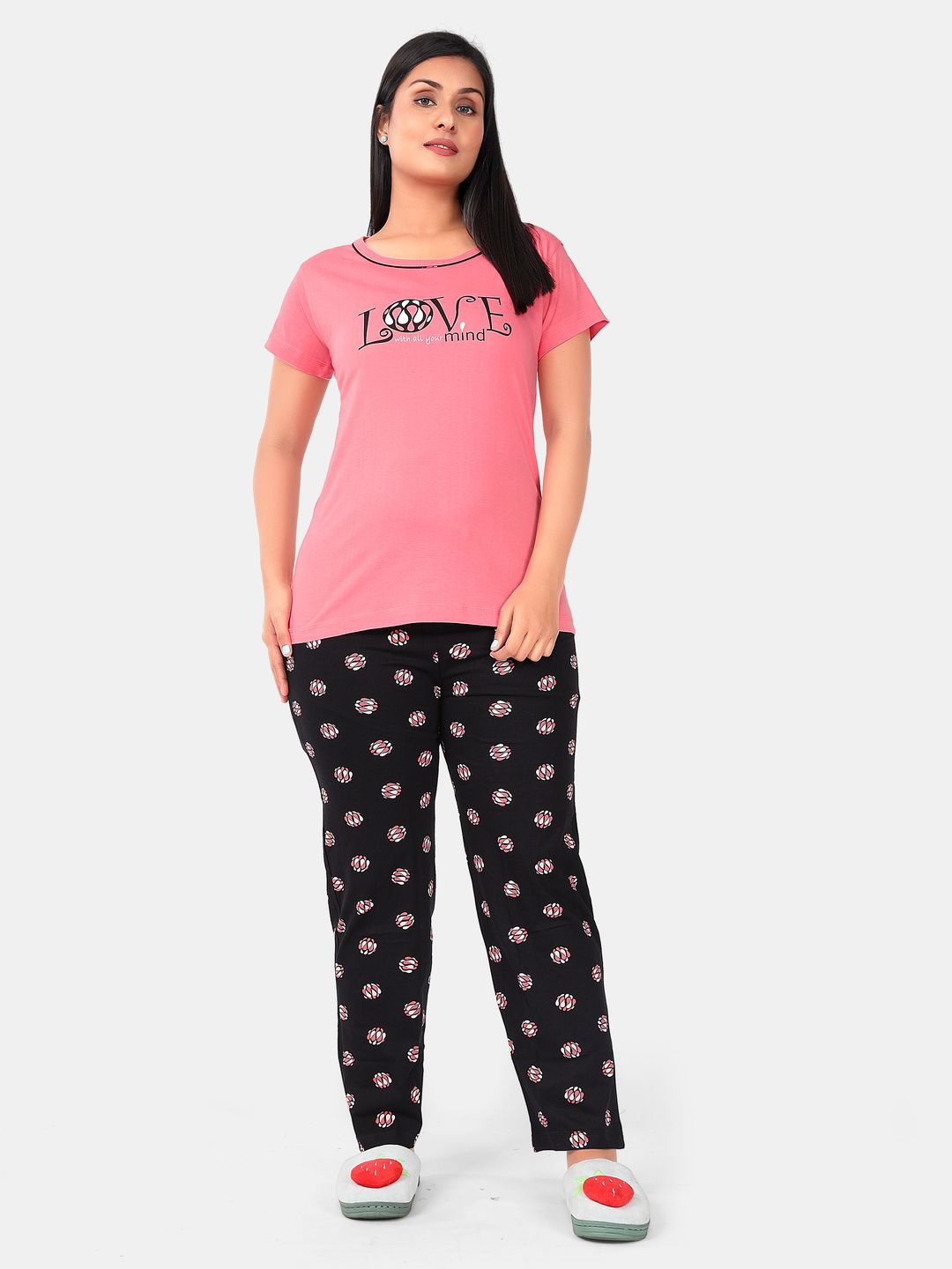 

SWEET MOON Printed Round Neck T-Shirt With Pyjama, Pink