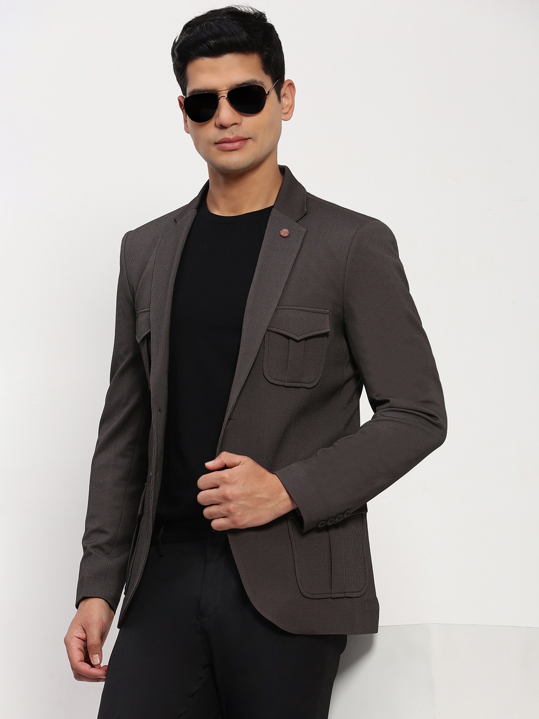 

SHOWOFF Notched Lapel Slim-Fit Cotton Single-Breasted Blazer, Brown