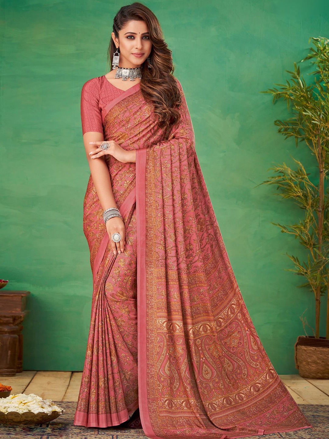 

Anouk Rustic Ethnic Motifs Bagru Saree, Pink