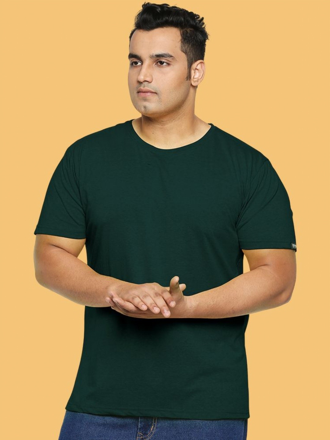 

Wear Your Opinion Men Plus Size Solid Round Neck Cotton T-shirt, Green