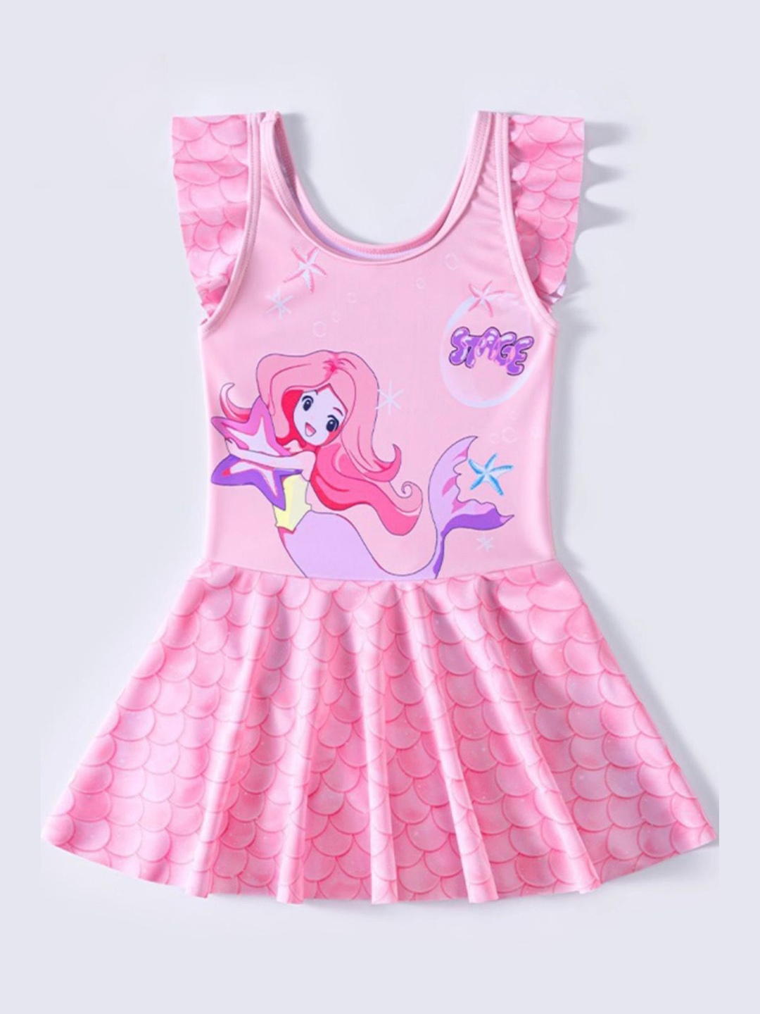 

YK Girls Printed Round Neck Swim Dress, Pink